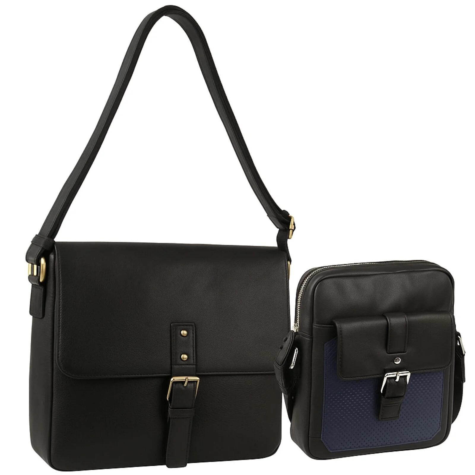 Pierre Cardin Leather Business Bag in Black & Organizer Cross Body in Black/Navy - Image 2