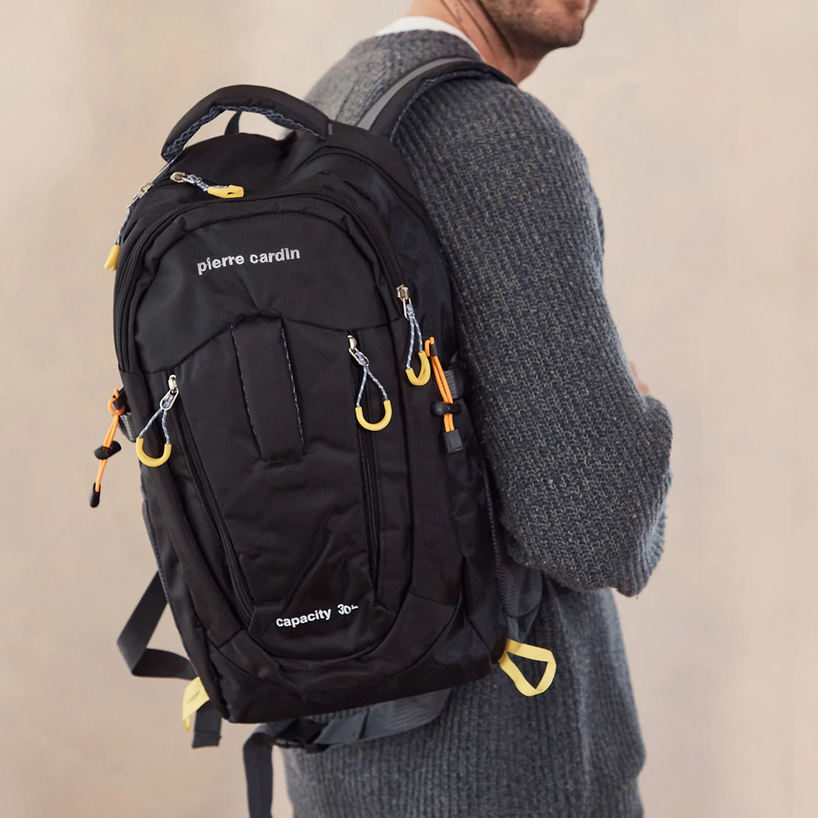 Pierre Cardin Mens 30L Nylon Adventure Backpack Bag Travel Hiking in Black - Image 4