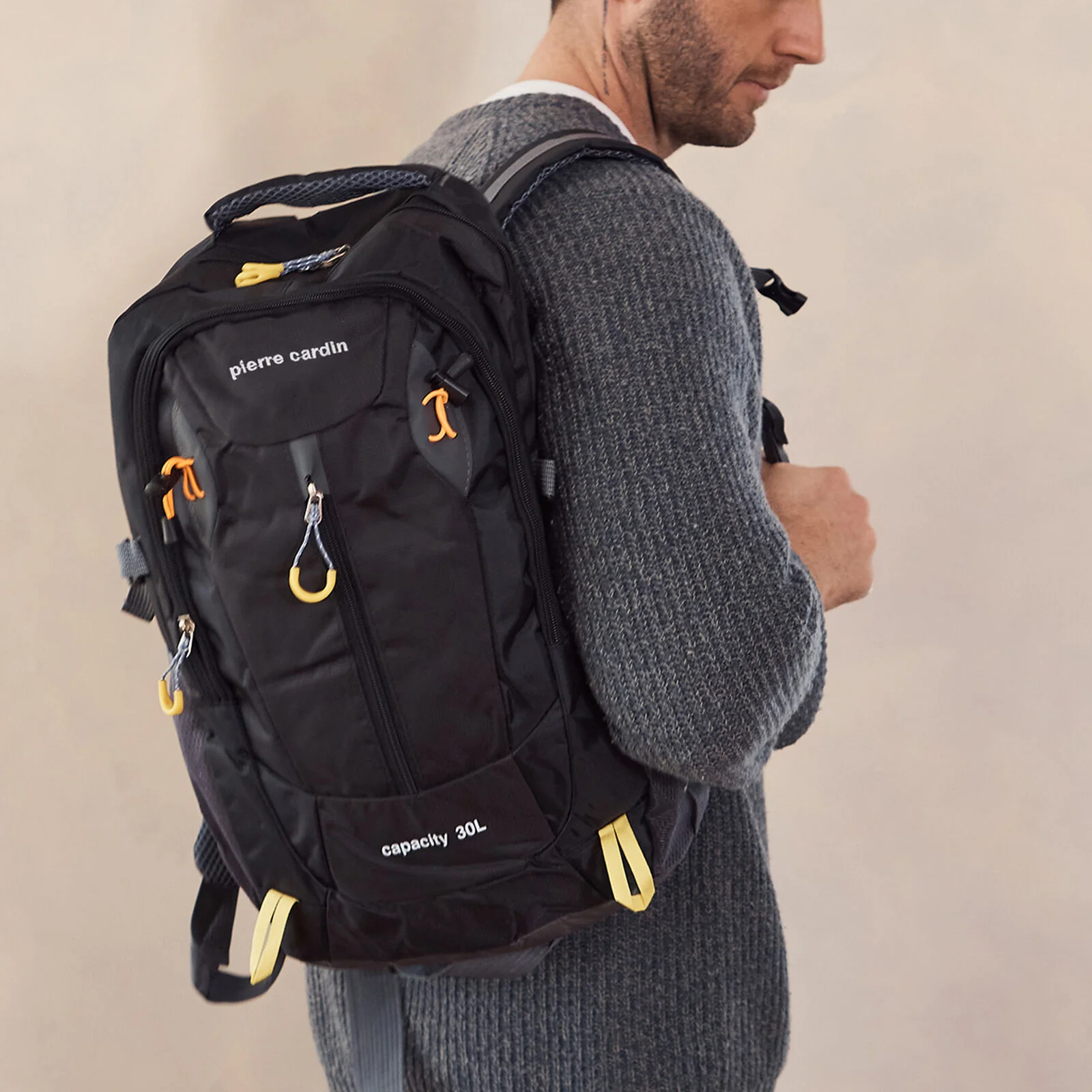 Pierre Cardin Mens 30L Nylon Adventure Travel Hiking Backpack Bag in Black - Image 3