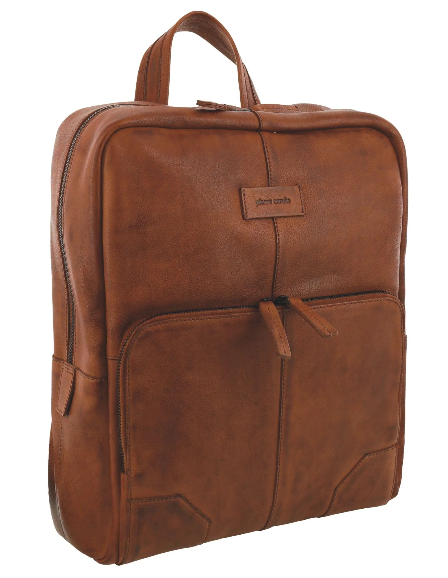 Pierre Cardin Men's Italian Leather Sleek Laptop Backpack Bag 33x40cm Cognac