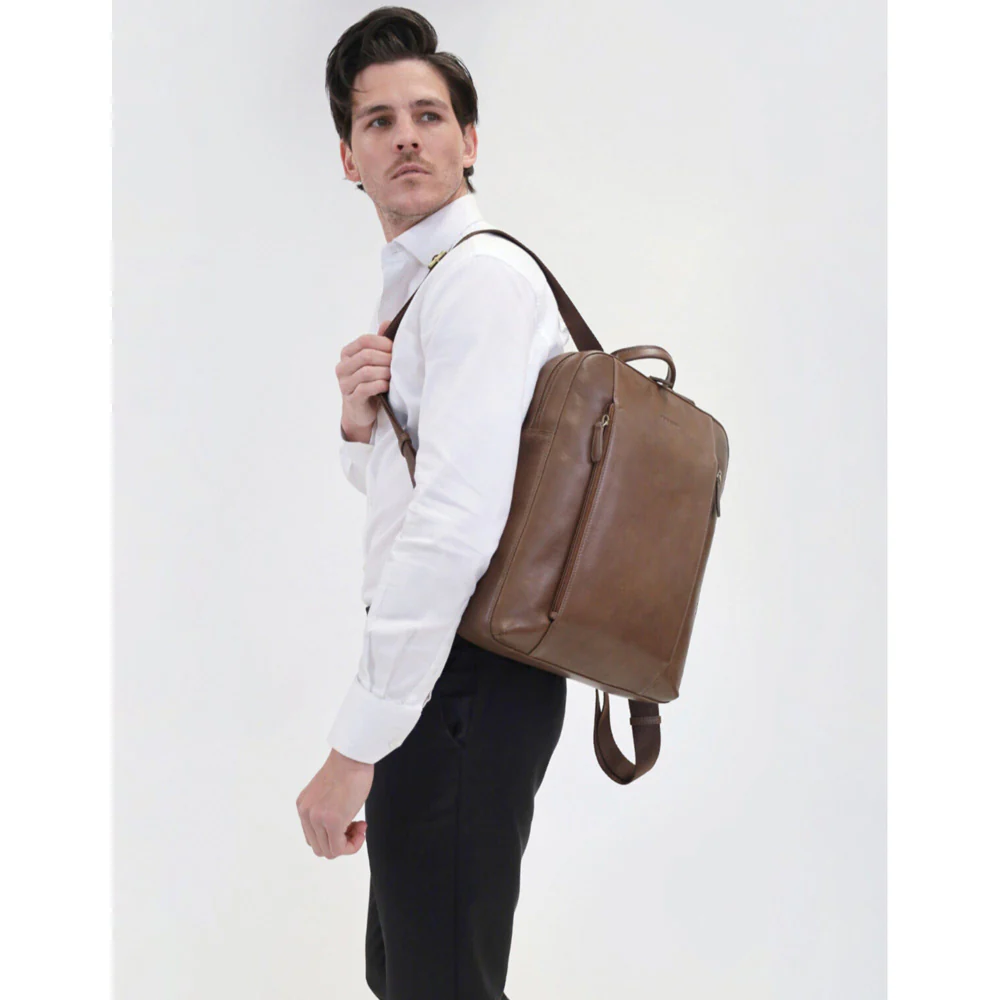 Pierre Cardin Men's Leather Functional Business/Laptop Backpack Bag 40cm Oak - Image 2