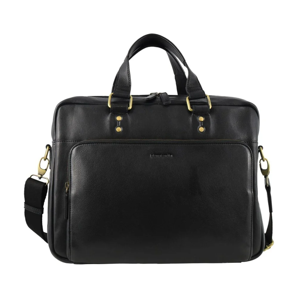 Pierre Cardin Men's Leather Rustic Business/Laptop Shoulder Bag 41x29cm Black - Image 3