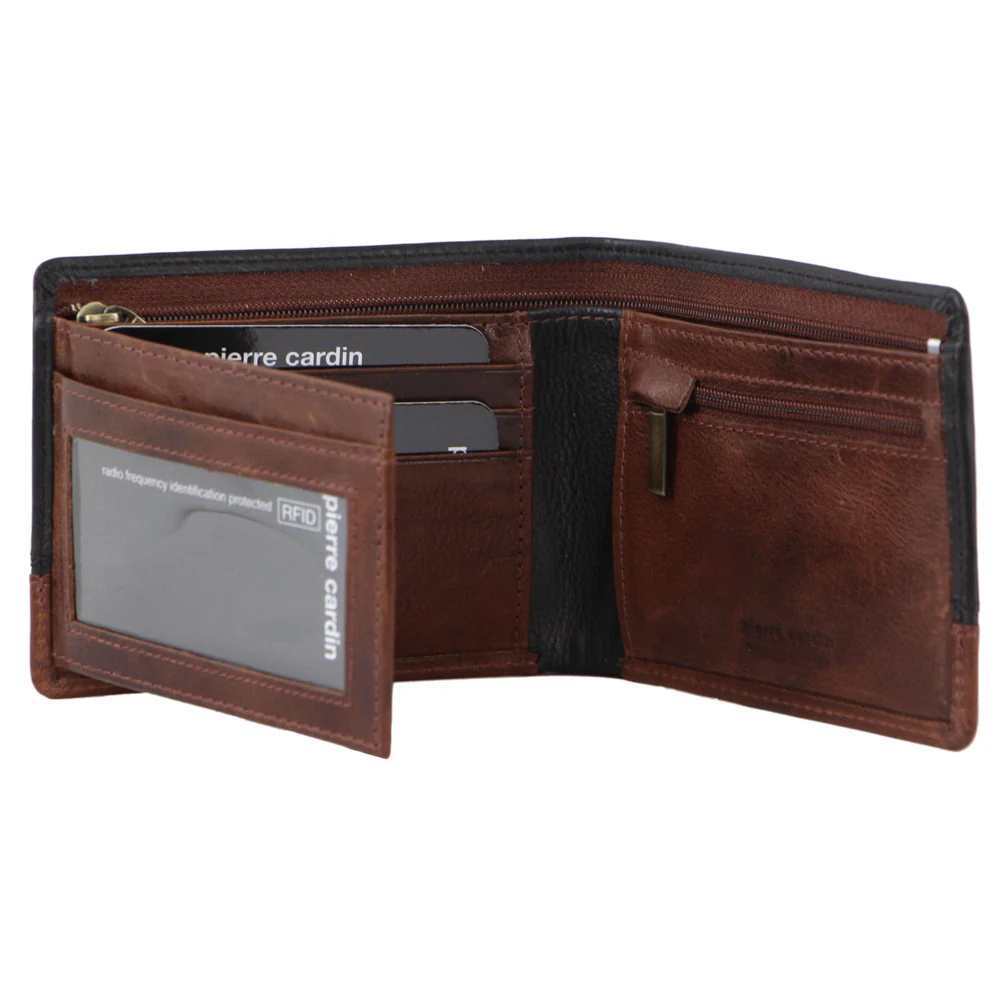 Pierre Cardin Men's Leather Tri-Fold RFID Protected Wallet 12cm Black Cognac - Image 2