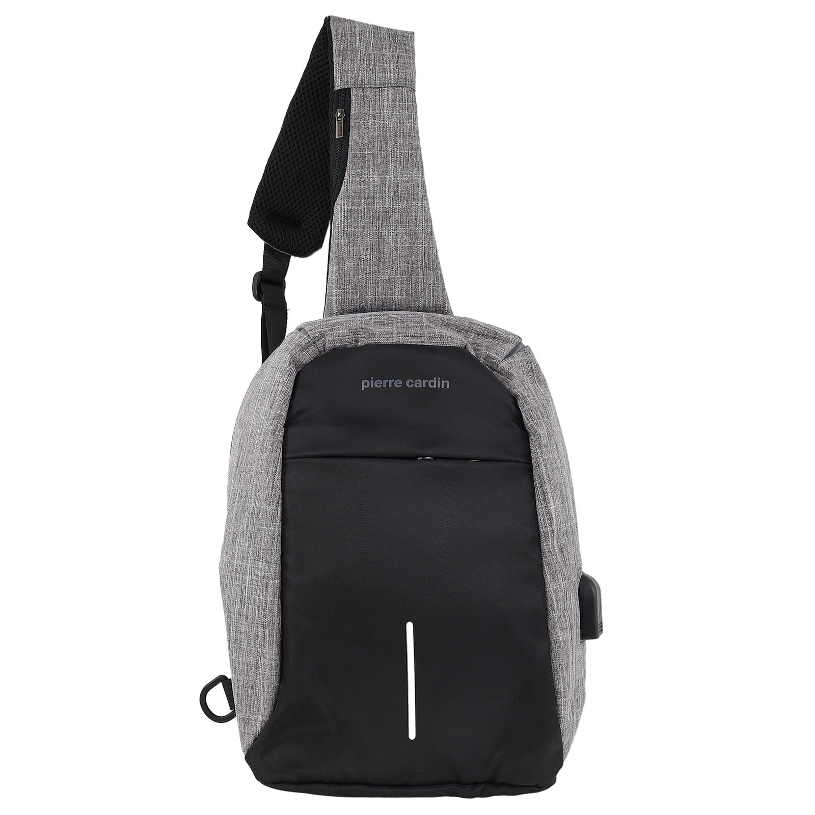 Pierre Cardin Mens Nylon Sling Bag - Grey/Black - Image 2