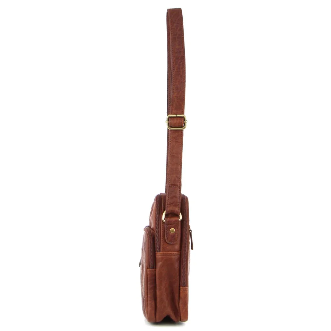 Pierre Cardin Mens Rustic Leather Cross Body Bag Messenger - Chestnut - Image 3
