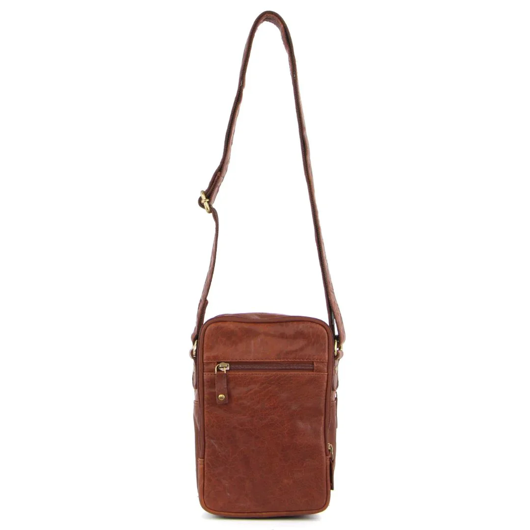 Pierre Cardin Mens Rustic Leather Cross Body Bag Messenger - Chestnut - Image 4
