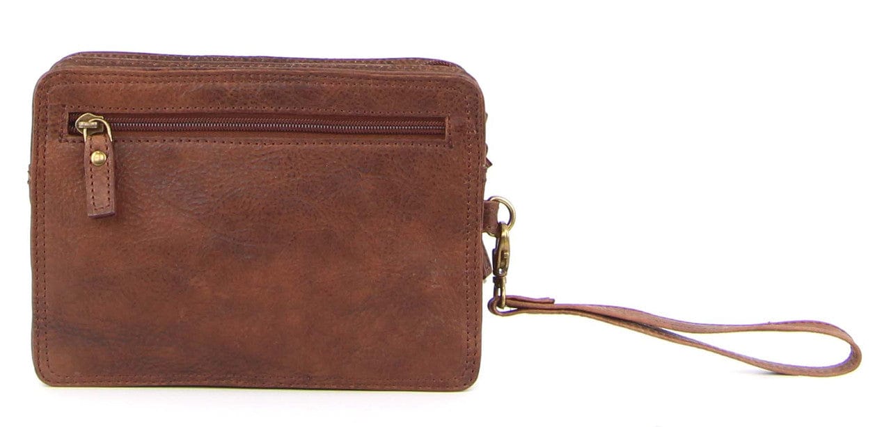 Pierre Cardin Men's Rustic Leather Organiser Wristlet Bag Chocolate Chestnut - Image 5