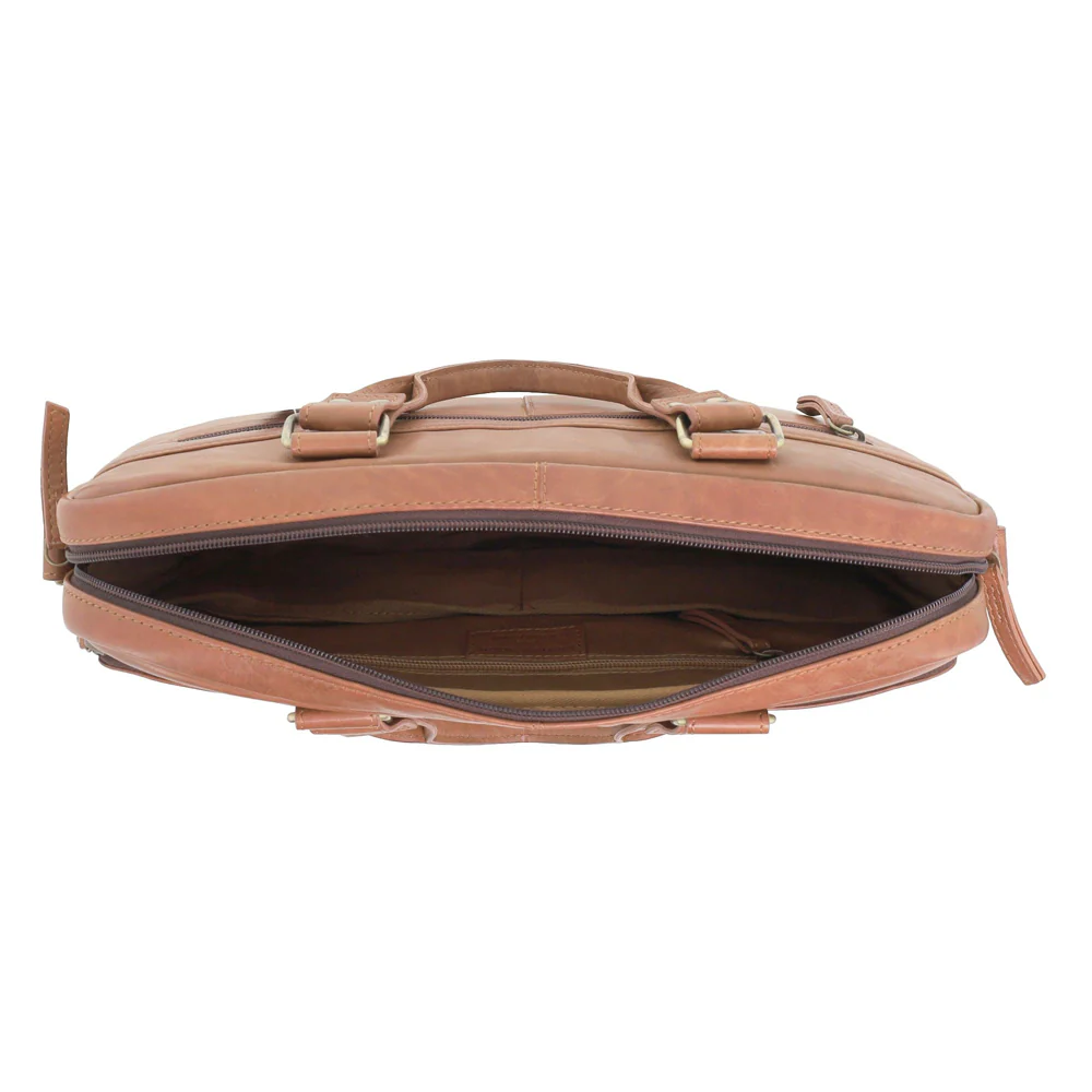 Pierre Cardin MultiCompartment Leather Laptop Shoulder Bag 43x31cm Cognac - Image 4