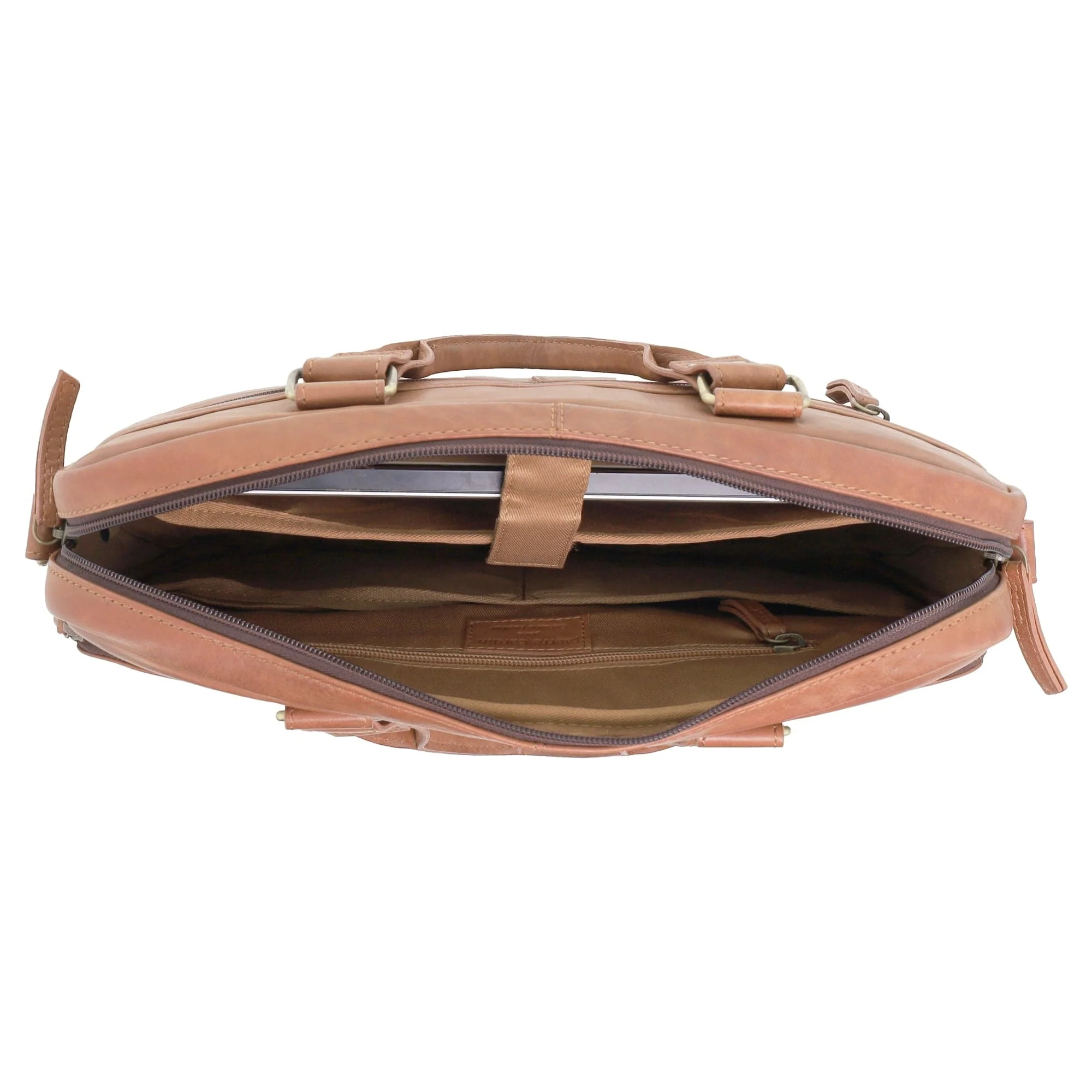 Pierre Cardin MultiCompartment Leather Laptop Shoulder Bag 43x31cm Cognac - Image 6