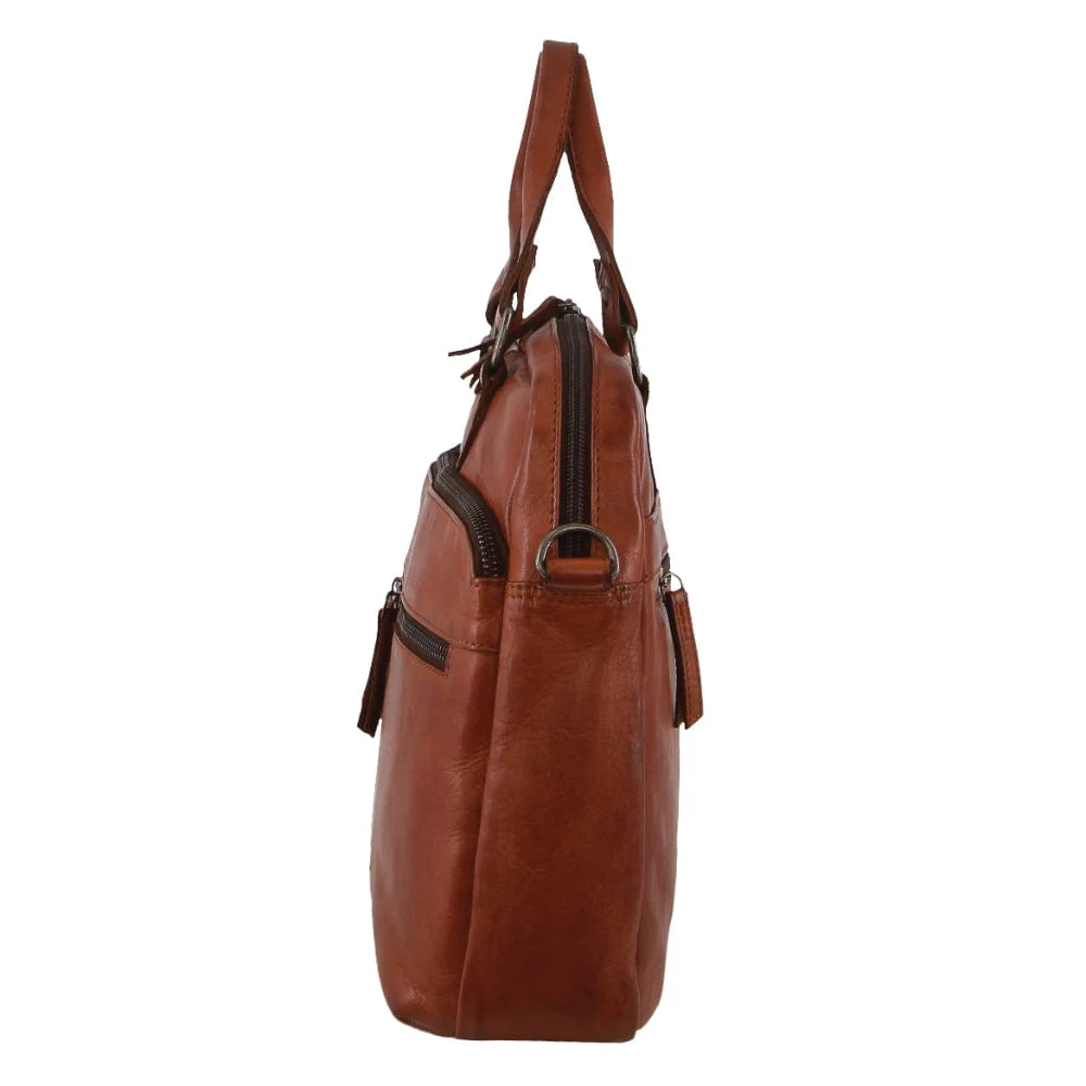Pierre Cardin MultiCompartment Leather Laptop Shoulder Bag 43x31cm Cognac - Image 8
