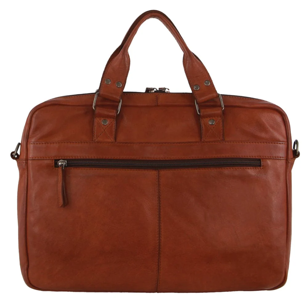 Pierre Cardin MultiCompartment Leather Laptop Shoulder Bag 43x31cm Cognac - Image 9