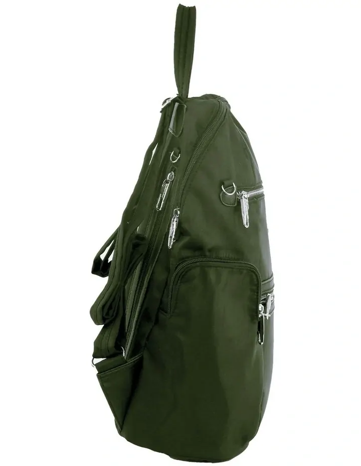 Pierre Cardin Nylon RFID Anti Theft Slash Proof Travel Backpack Bag - Olive - Image 2