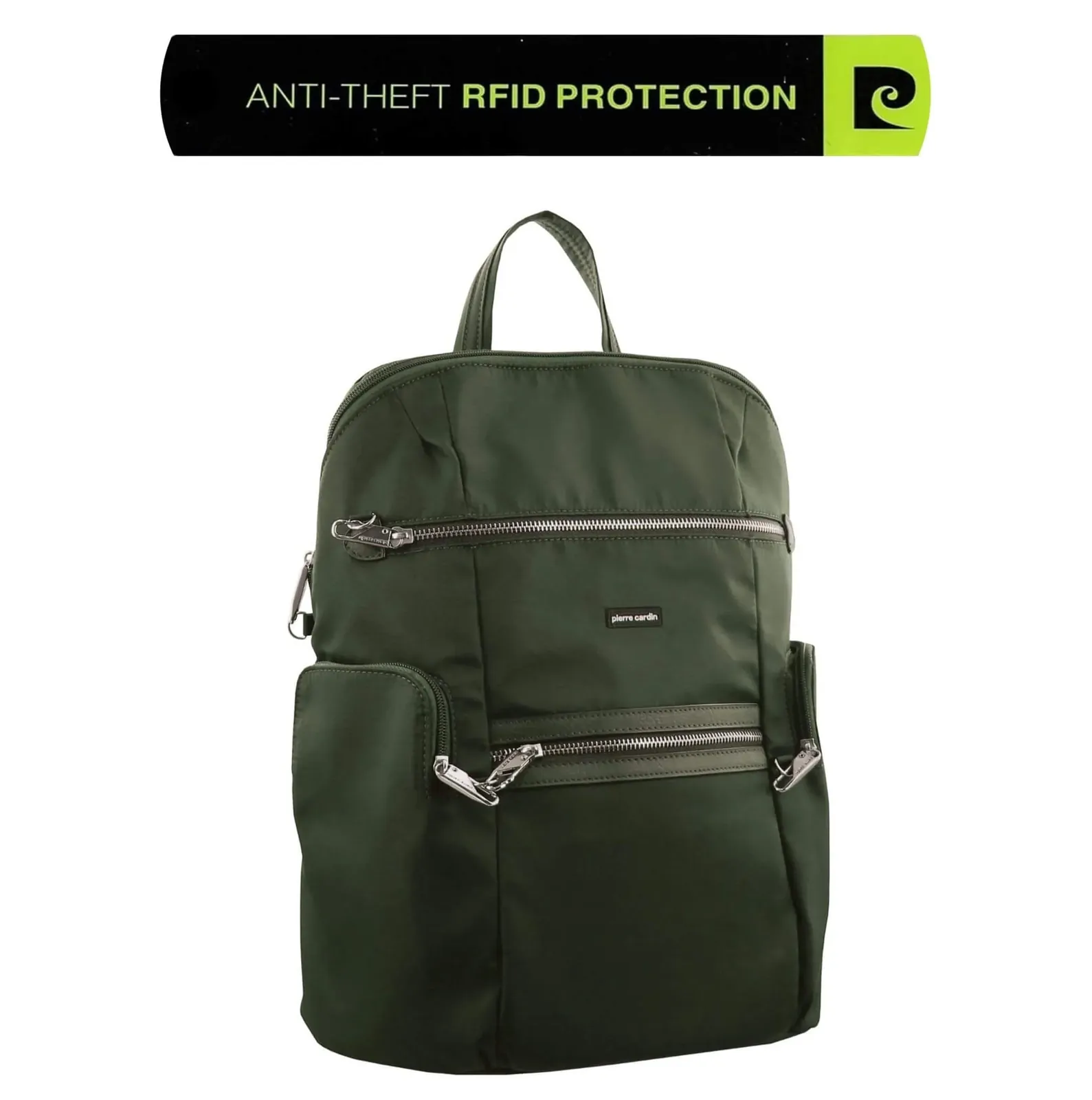 Pierre Cardin Nylon RFID Anti Theft Slash Proof Travel Backpack Bag - Olive - Image 4