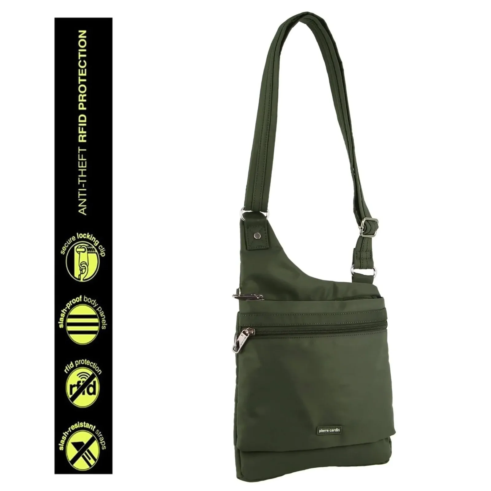 Pierre Cardin RFID Cross Body Bag Travel Anti-Theft Slash Proof - Olive - Image 4