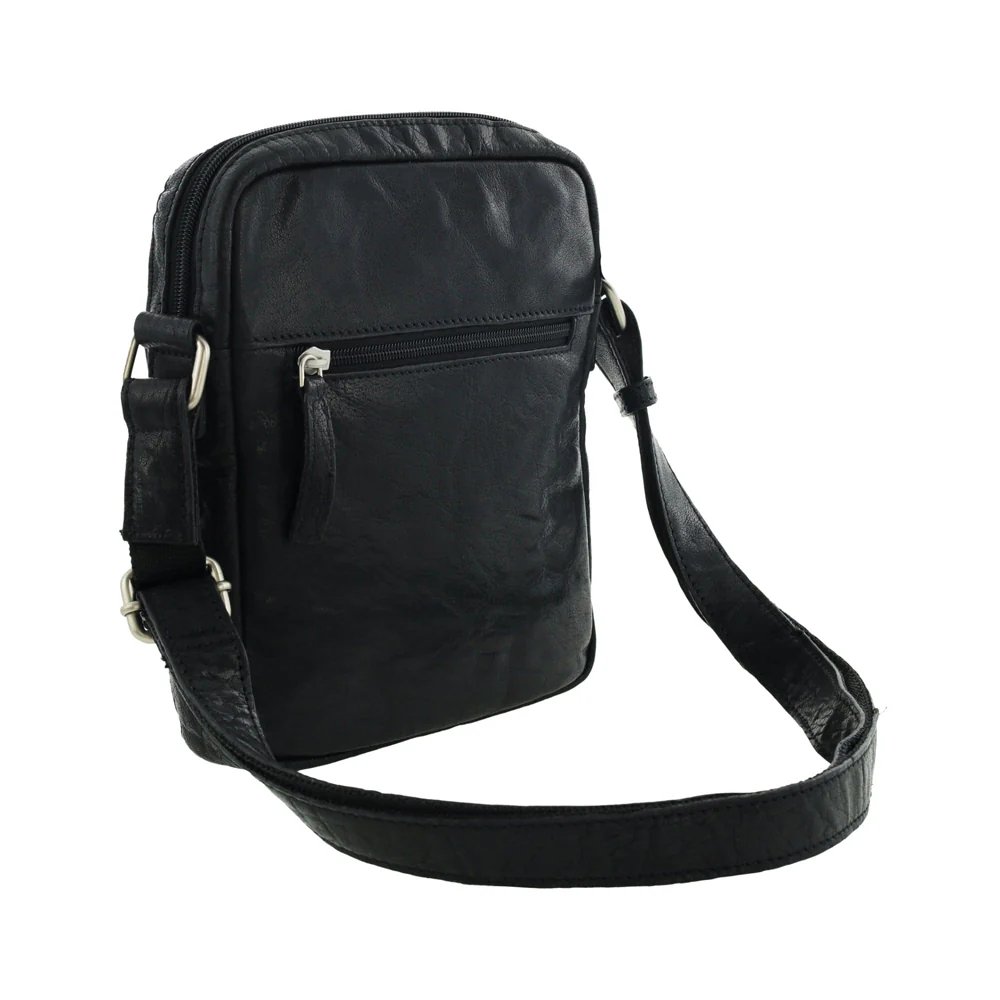 Pierre Cardin Unisex Rustic Leather Shoulder Crossbody/Tablet Bag 23cm Black - Image 2