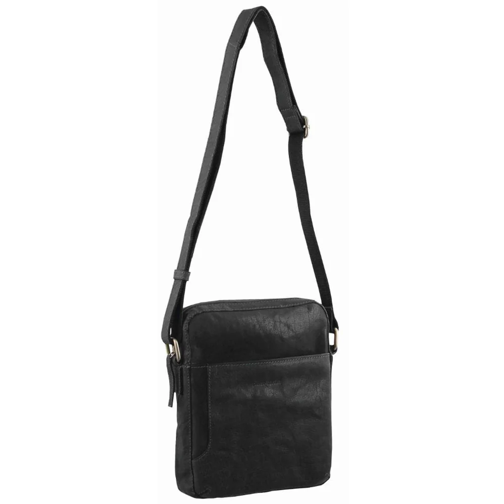 Pierre Cardin Unisex Rustic Leather Shoulder Crossbody/Tablet Bag 23cm Black - Image 3