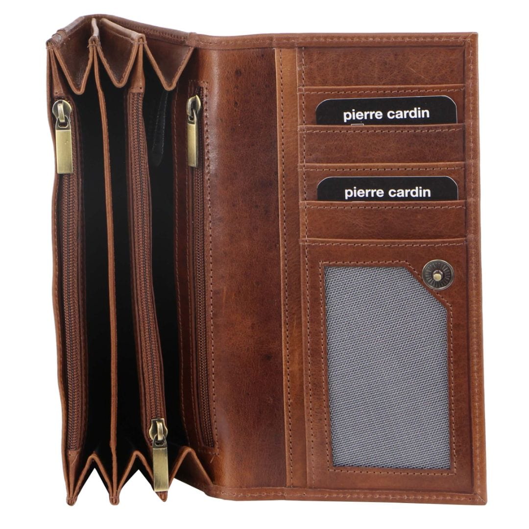 Pierre Cardin Women's Rustic Leather Protected RFID Wallet 19cm Cognac - Image 4