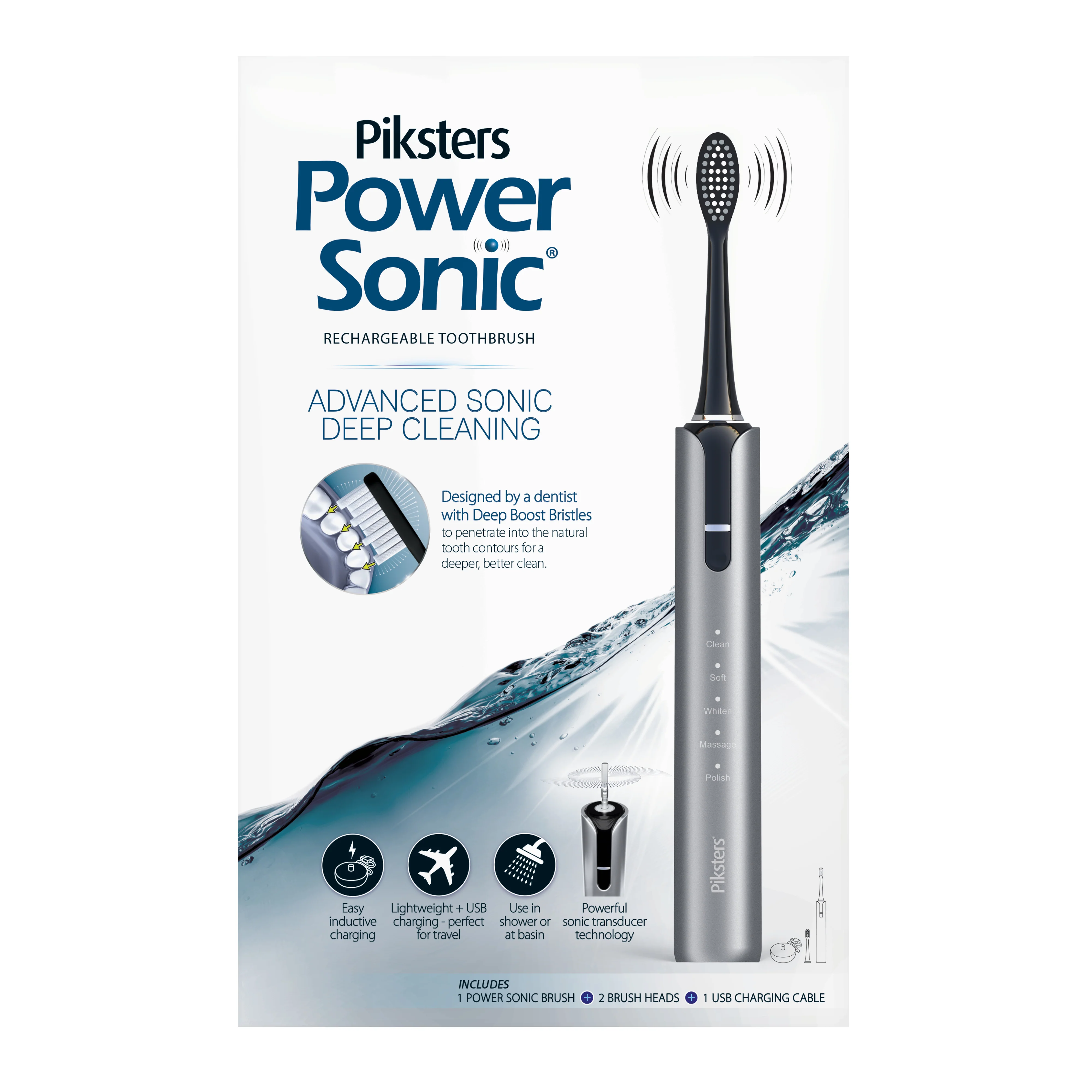 Piksters Power Sonic Toothbrush Grey - Image 2