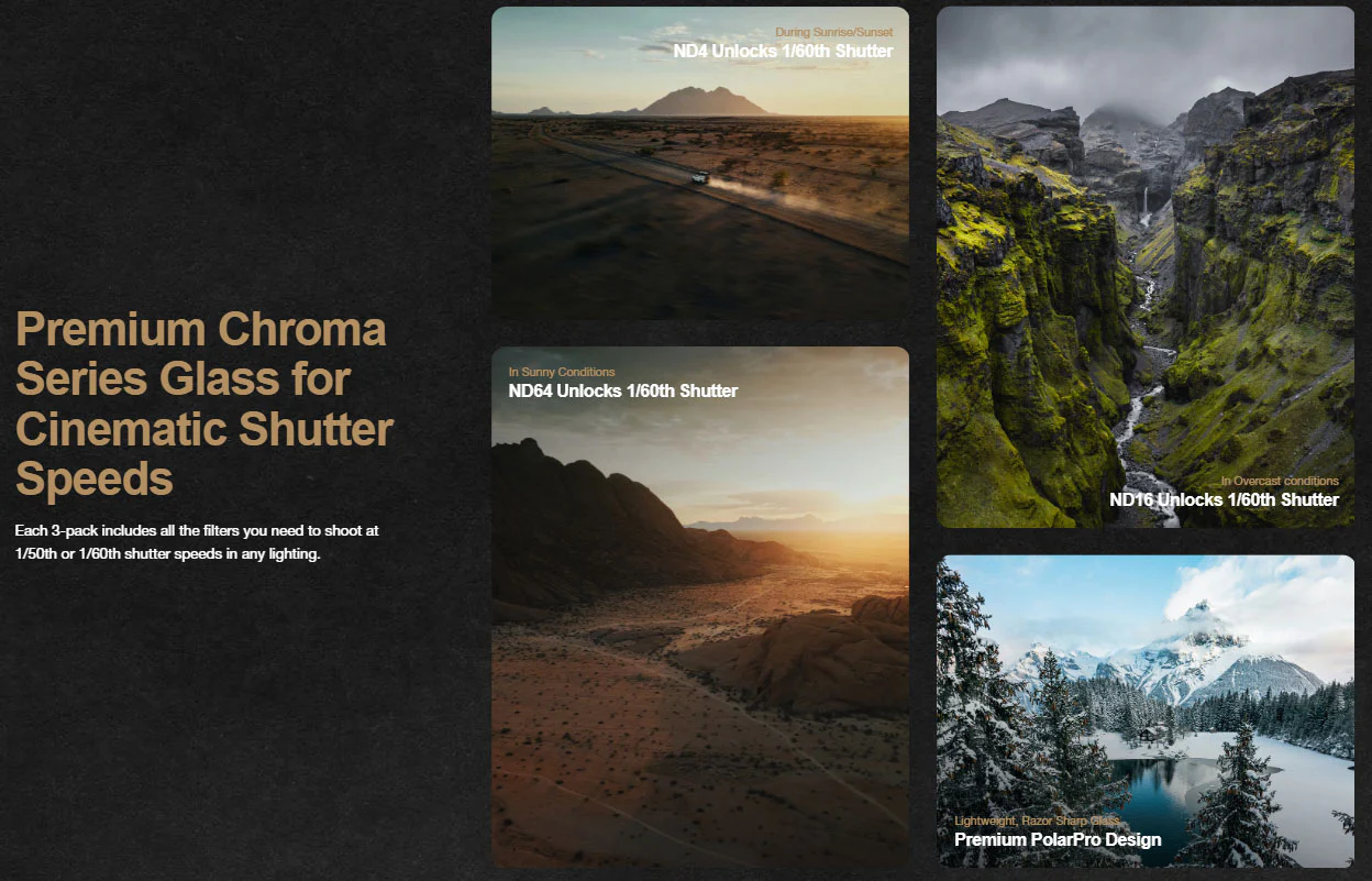 PolarPro 3-pack Shutter Collection ND Filters for DJI Mavic 4 Pro [ND4/16/64] - Image 4