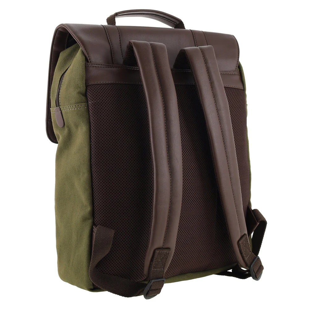 Police Canvas Leather Laptop Messenger Travel Backpack Bag 35x45cm Dark Olive - Image 3