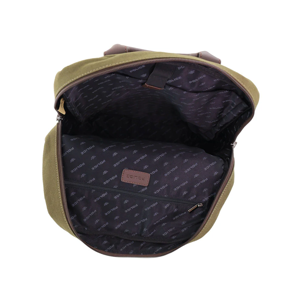 Police Rustic Canvas Laptop Buisness Travel Backpack Bag 35x10x41cm Dark Olive - Image 2