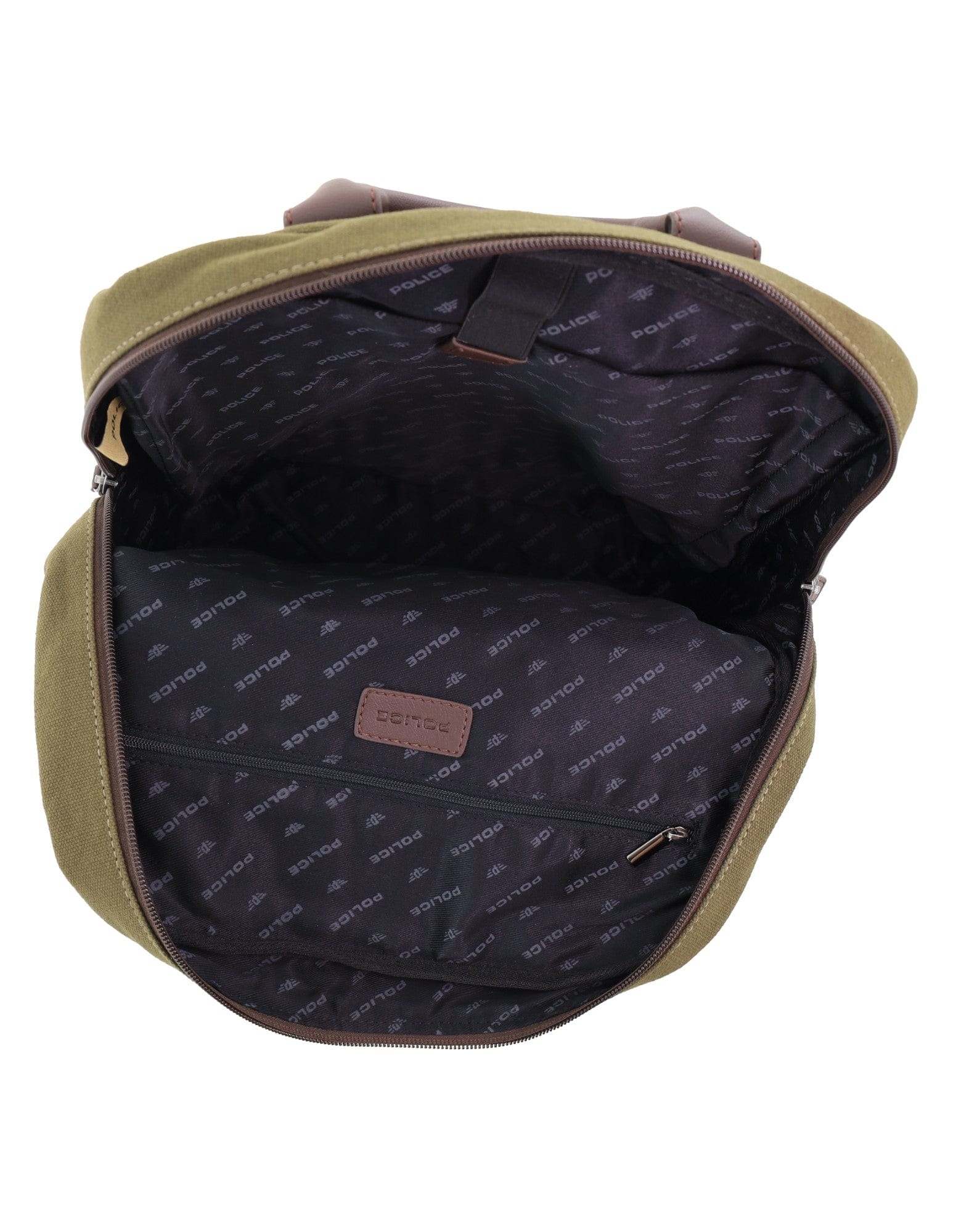 Police Rustic Canvas Laptop Buisness Travel Backpack Bag 35x10x41cm Dark Olive - Image 4