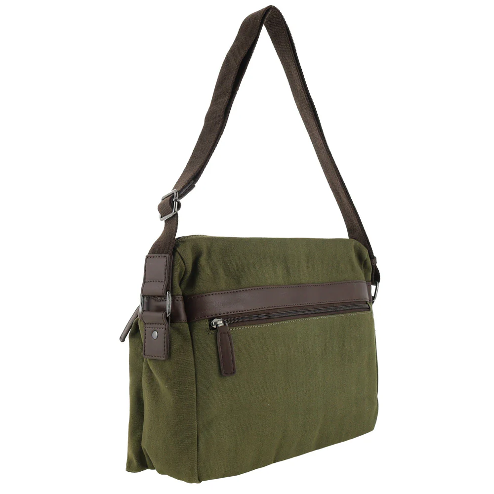 Police Rustic Men's Canvas Messenger Business Shoulder Bag 38cm Dark Olive - Image 3