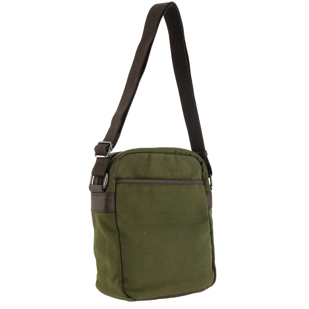 Police Rustic Men's Canvas Shoulder Crossbody Bag w/Zip Pocket 29cm Dark Olive - Image 3