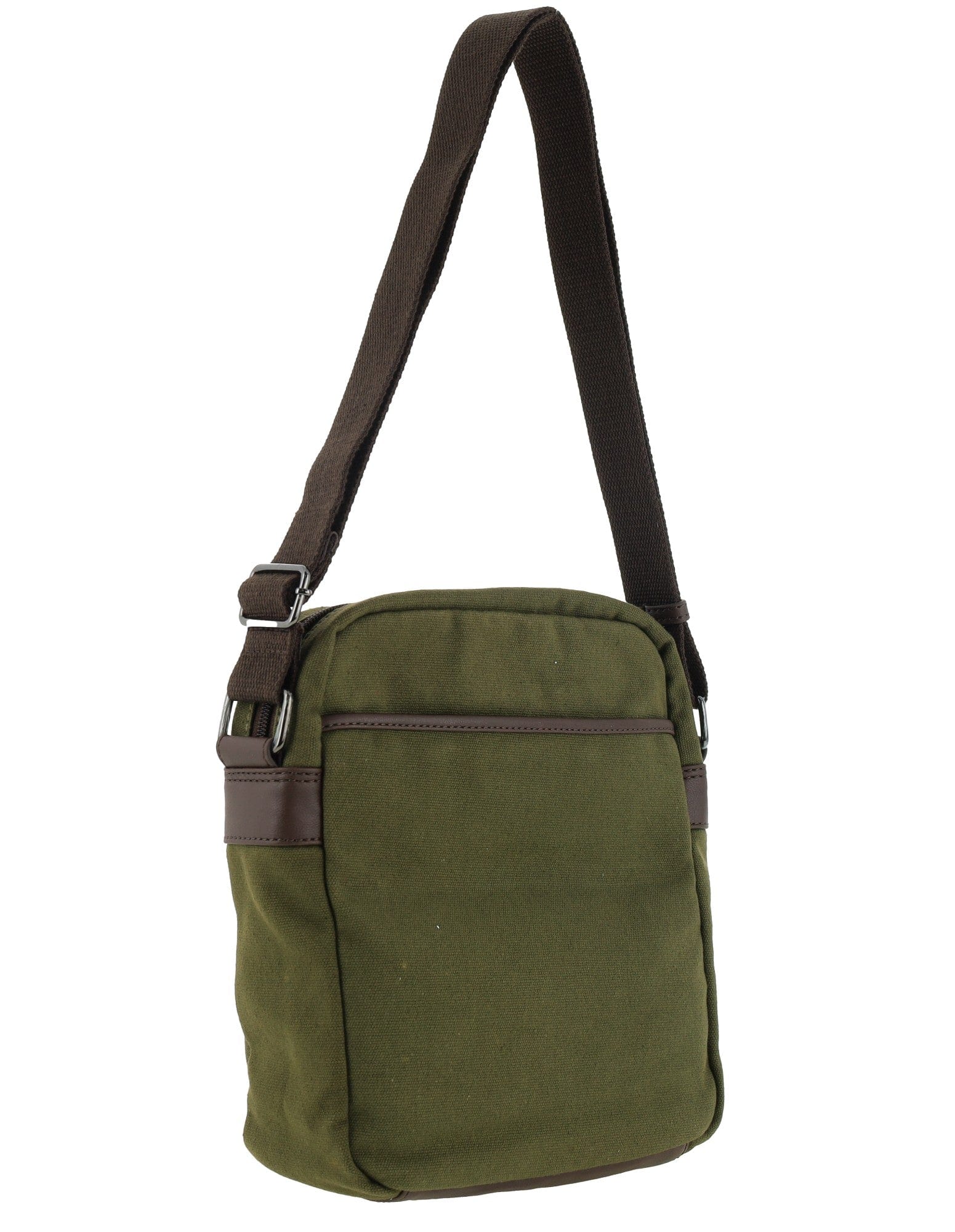 Police Rustic Men's Canvas Shoulder Crossbody Bag w/Zip Pocket 29cm Dark Olive - Image 5