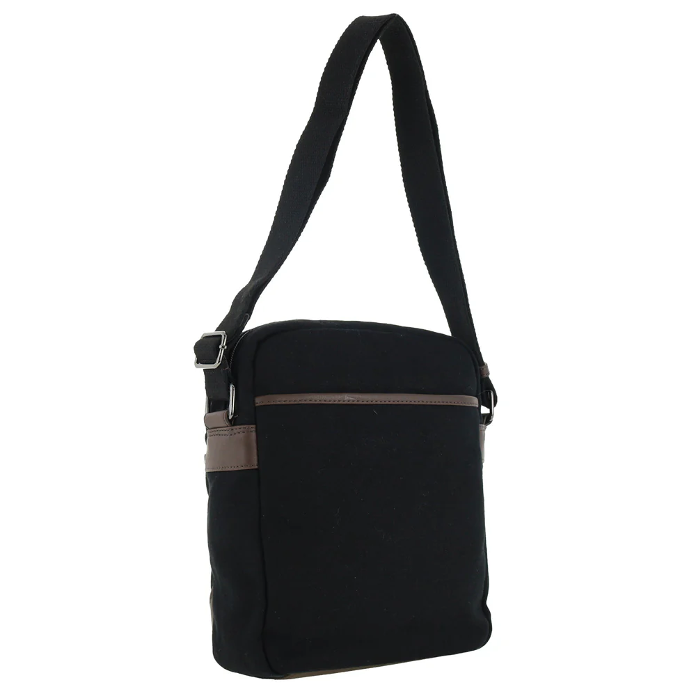 Police Rustic Men's Canvas Shoulder Crossbody Bag with Zip Pocket 29cm (Black) - Image 3