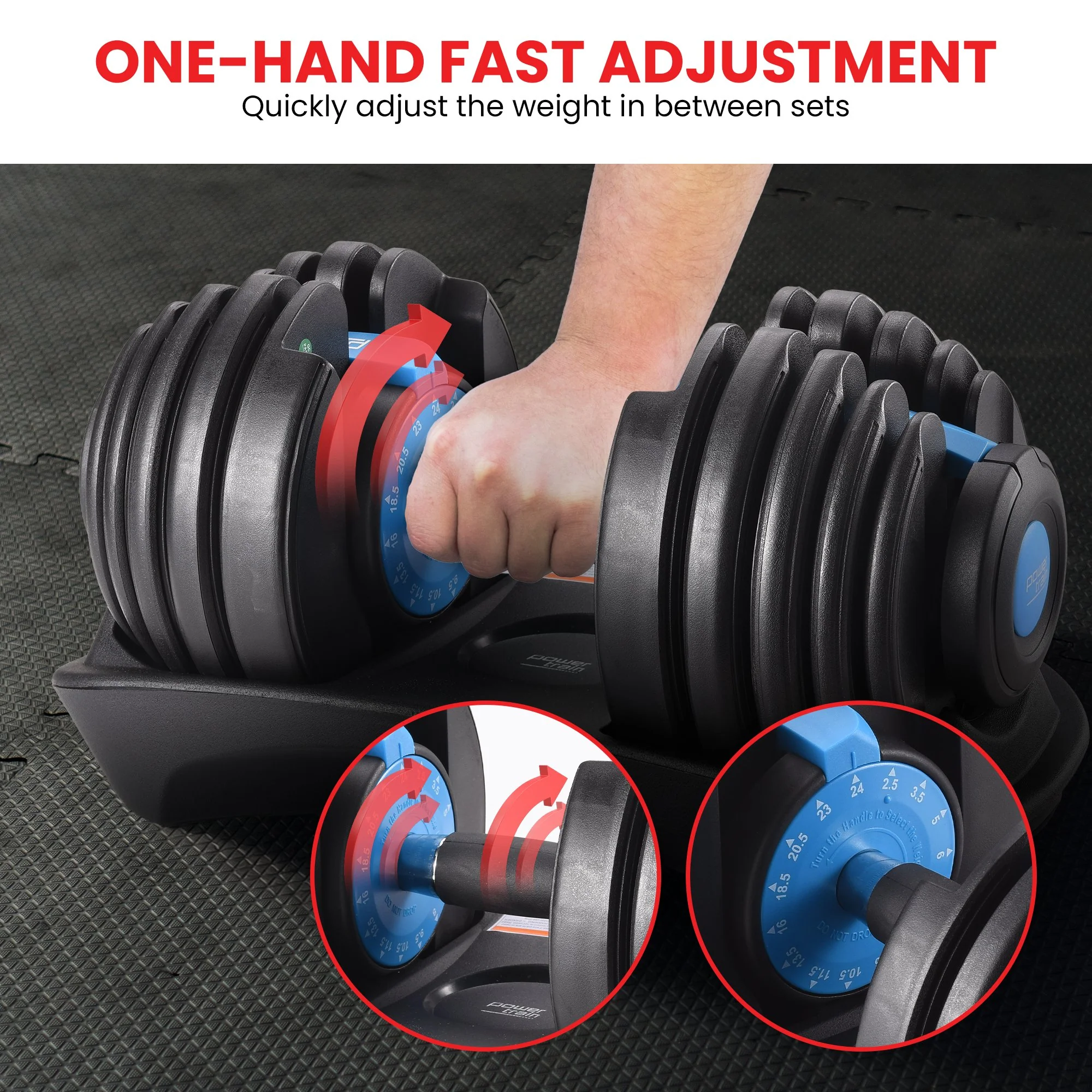 Powertrain 24kg Adjustable Dumbbell Home Gym Exercise Weights Free Workout (Blue) - Image 3