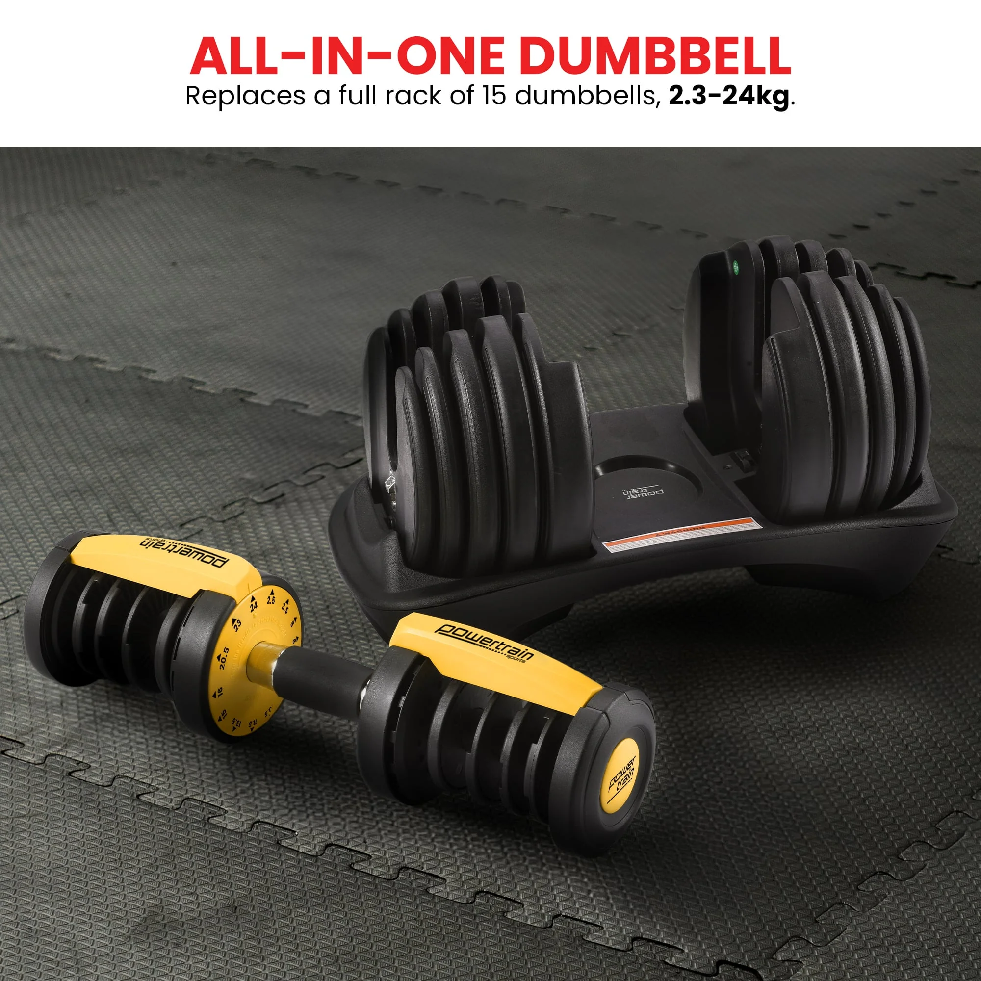 Powertrain 24kg Adjustable Dumbbell Home Gym Exercise Weights Free Workout (Gold) - Image 5