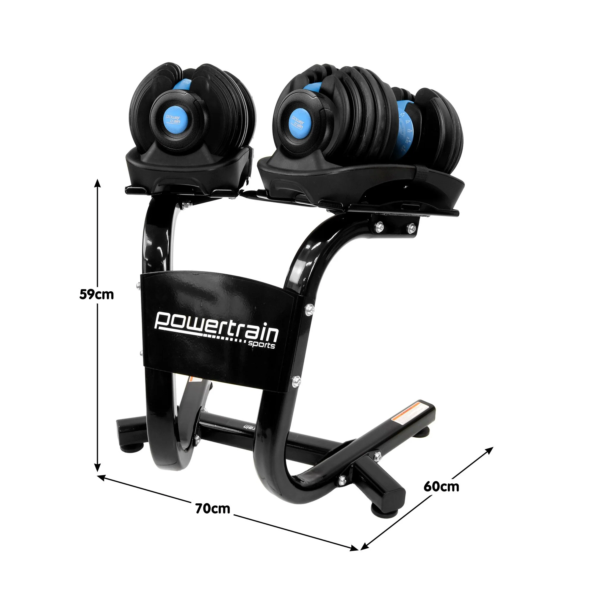 Powertrain 48kg Adjustable Dumbbells with Stand - Blue - Image 2