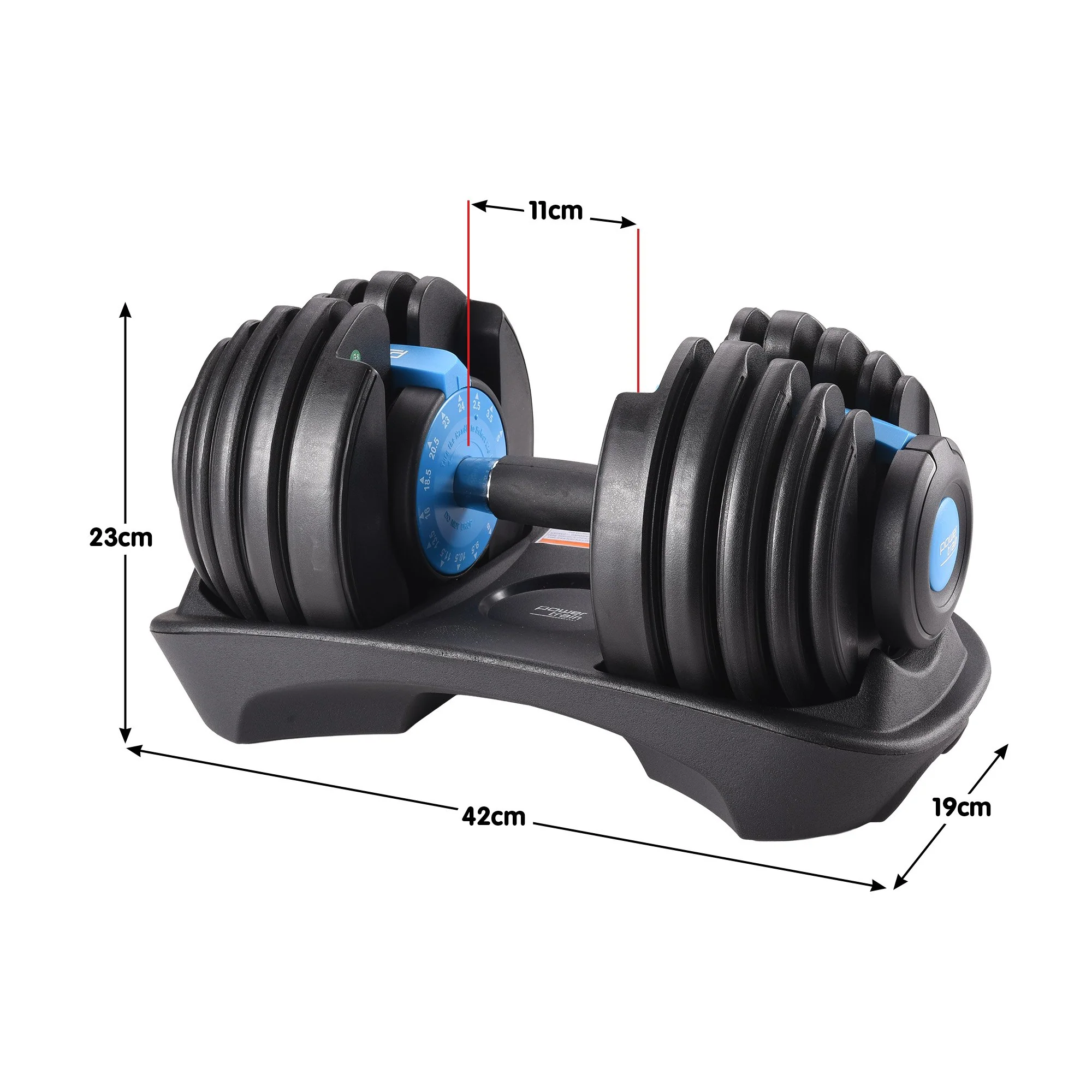Powertrain 48kg Adjustable Dumbbells with Stand - Blue - Image 3