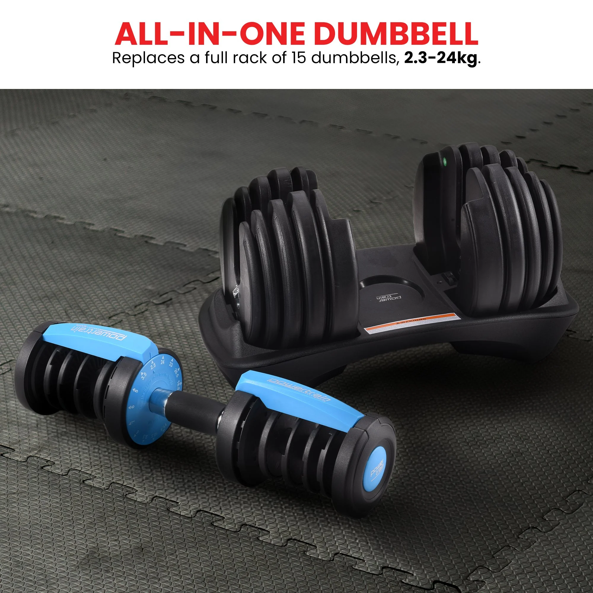 Powertrain 48kg Adjustable Dumbbells with Stand - Blue - Image 6
