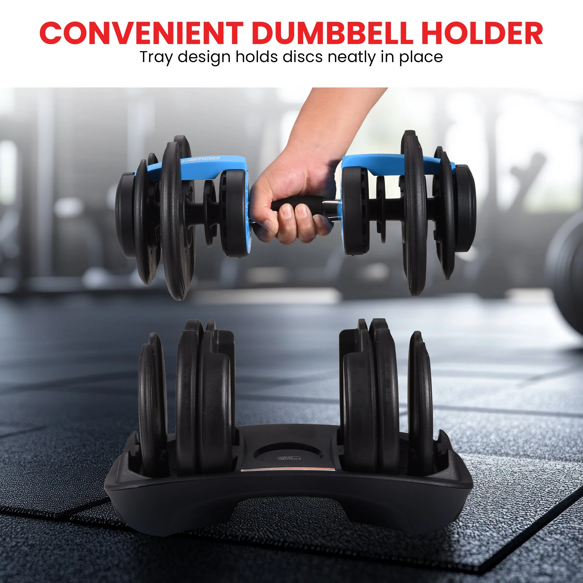 Powertrain 48kg Adjustable Dumbbells with Stand - Blue - Image 7