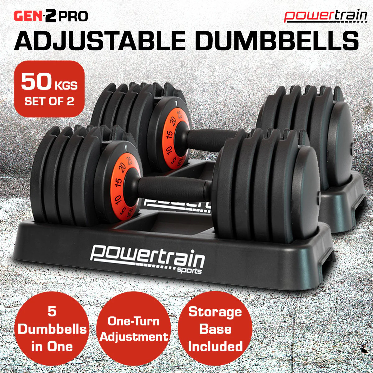 Powertrain 50kg GEN2 Pro Adjustable Dumbbell Set - Image 4