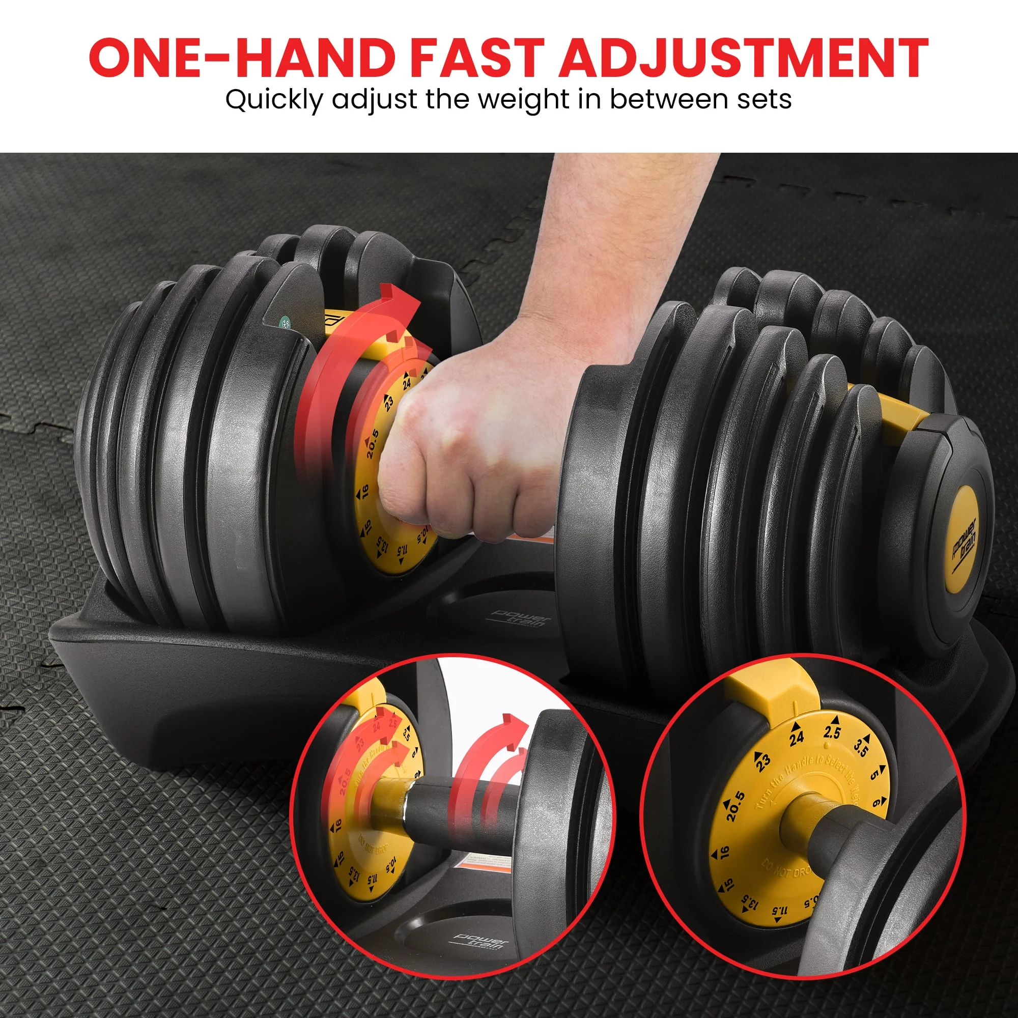 Powertrain Adjustable Dumbbells Set Home Gym Exercise Free Weights 48kg with Stand (Gold) - Image 6