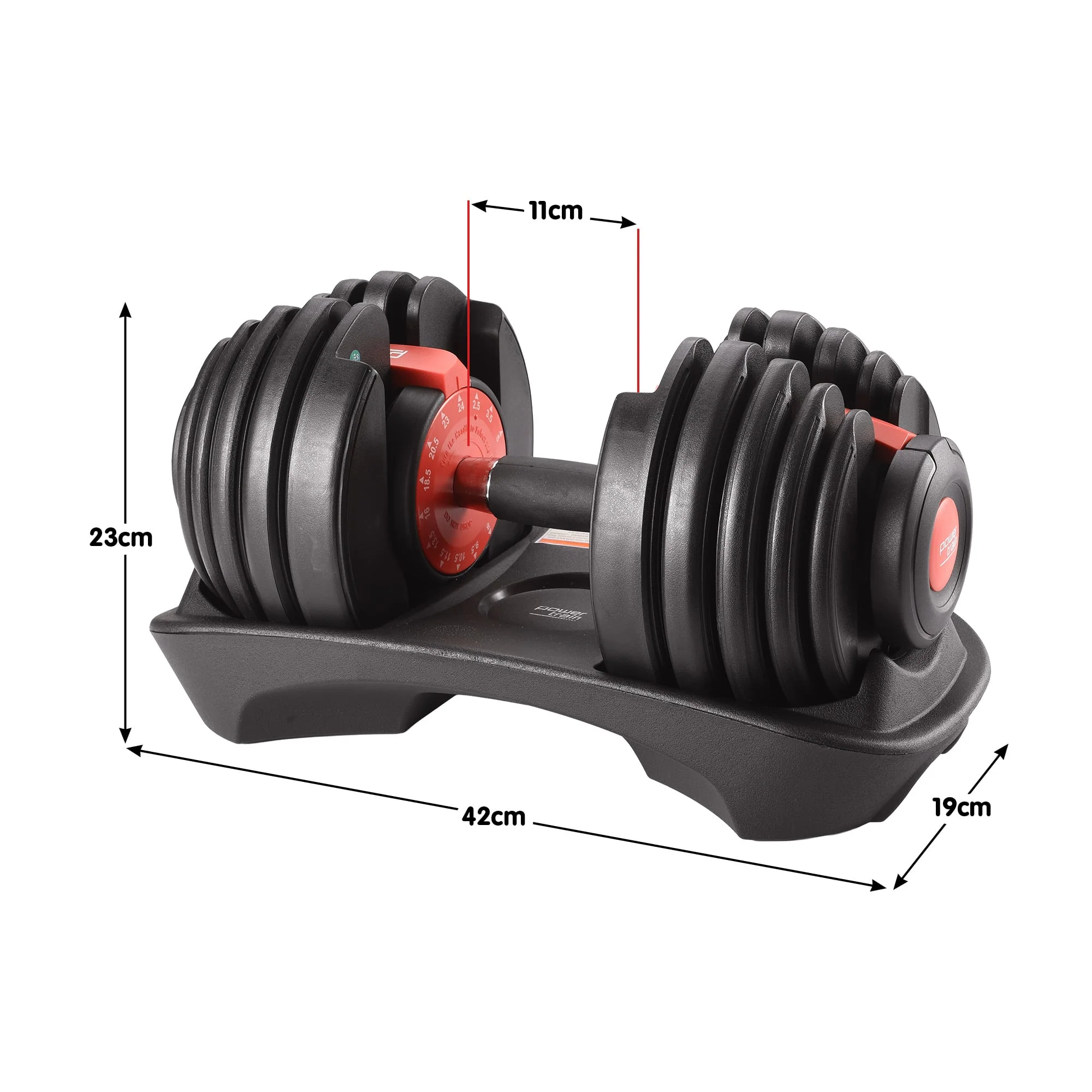 Powertrain Adjustable Dumbbells Set Home Gym Exercise Free Weights 48kg with Stand (Red) - Image 3