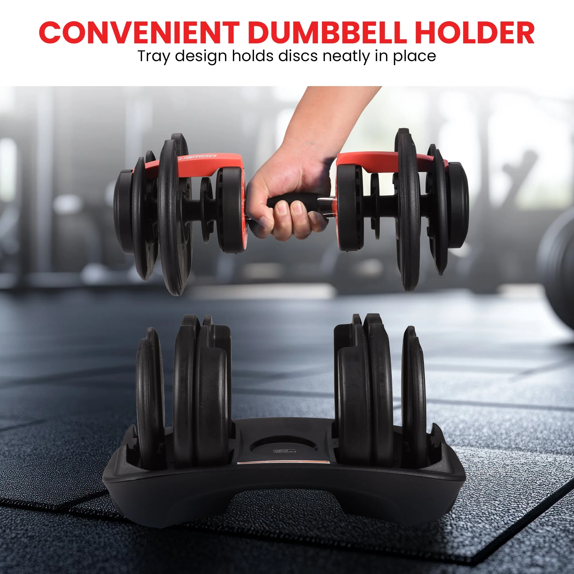 Powertrain Adjustable Dumbbells Set Home Gym Exercise Free Weights 48kg with Stand (Red) - Image 7