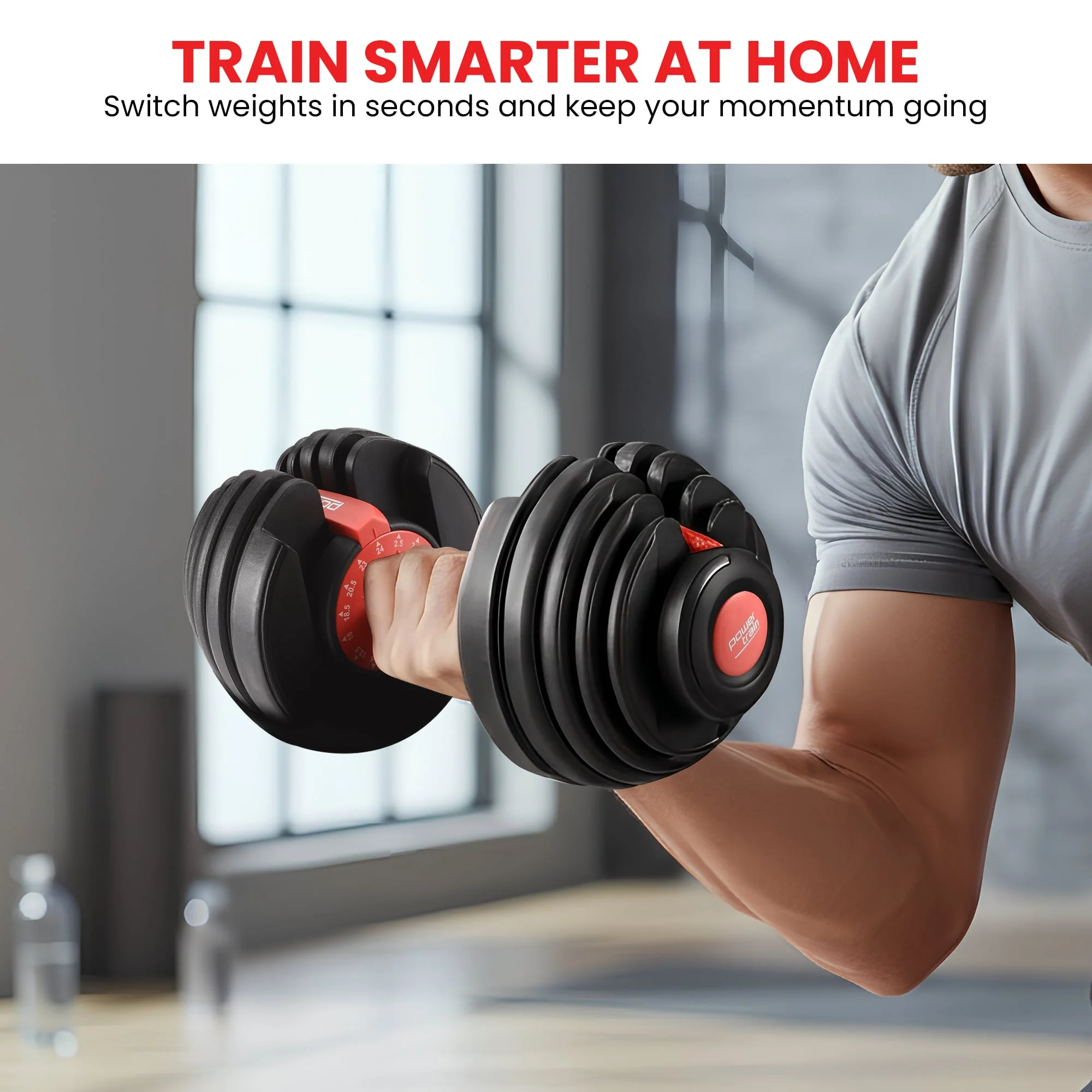 Powertrain Adjustable Dumbbells Set Home Gym Exercise Free Weights 48kg with Stand (Red) - Image 8