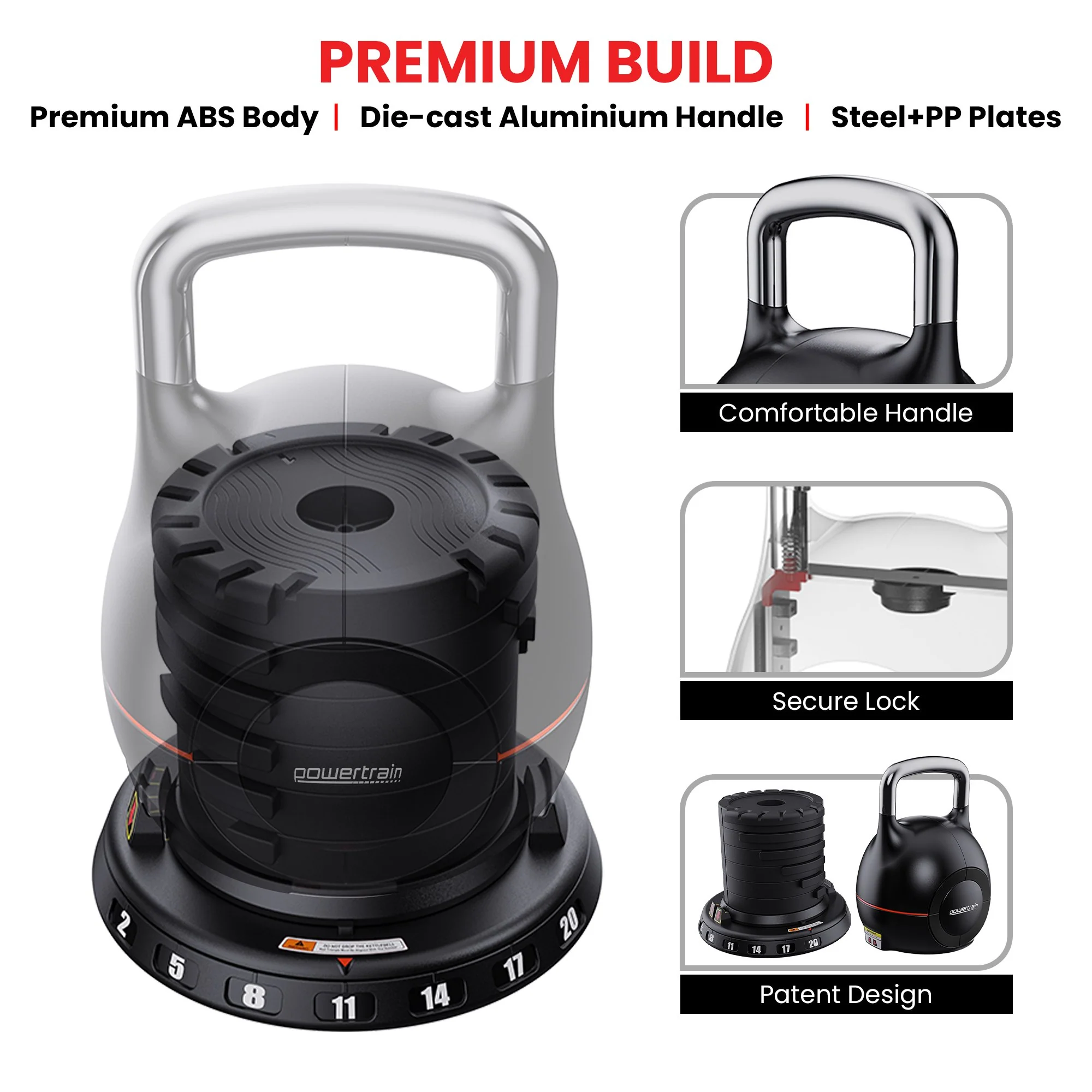 Powertrain Adjustable Kettlebell 20kg 7-in-1 Set - Image 3