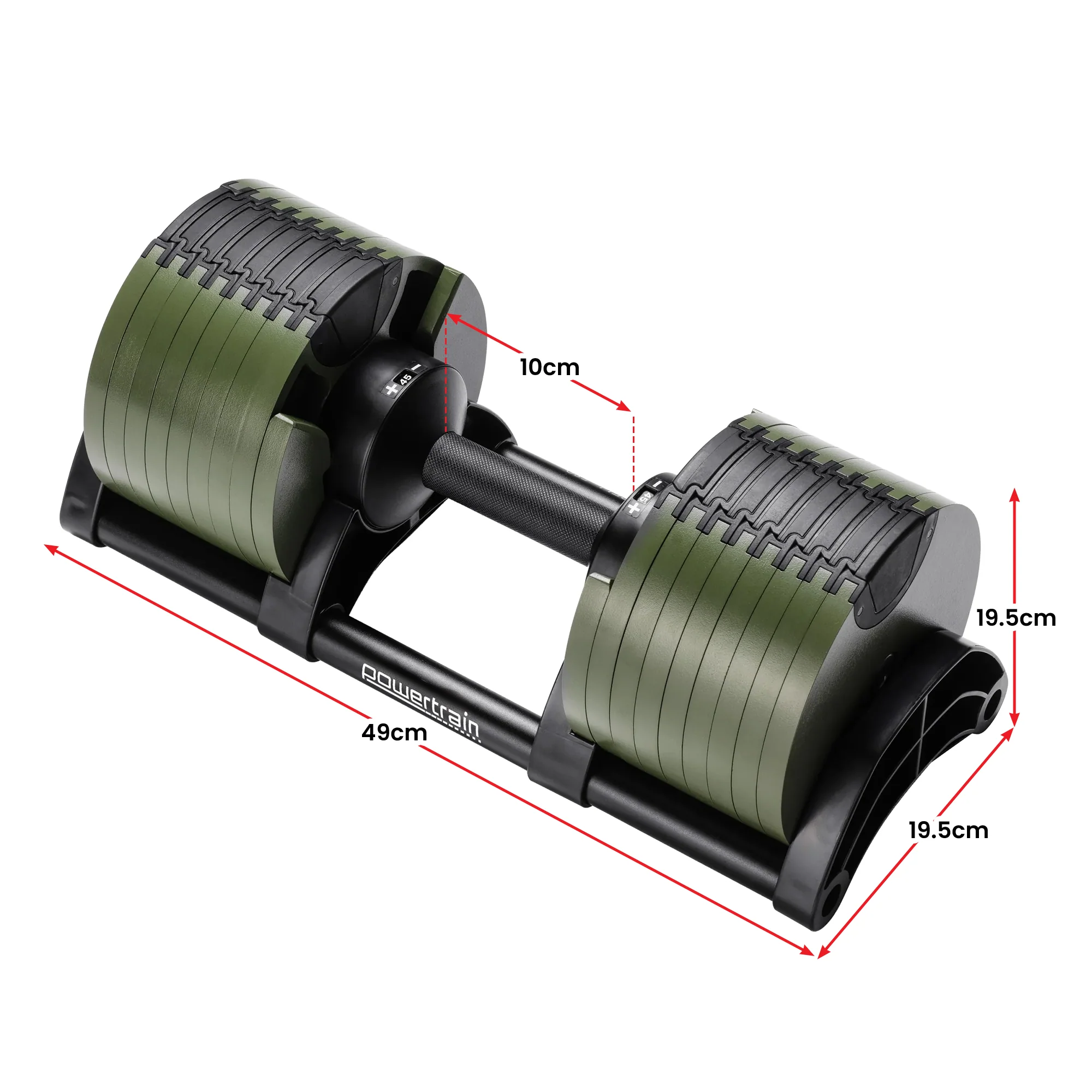 Powertrain Eon Dial Up 45KG Adjustable Dumbbell - Green - Image 2