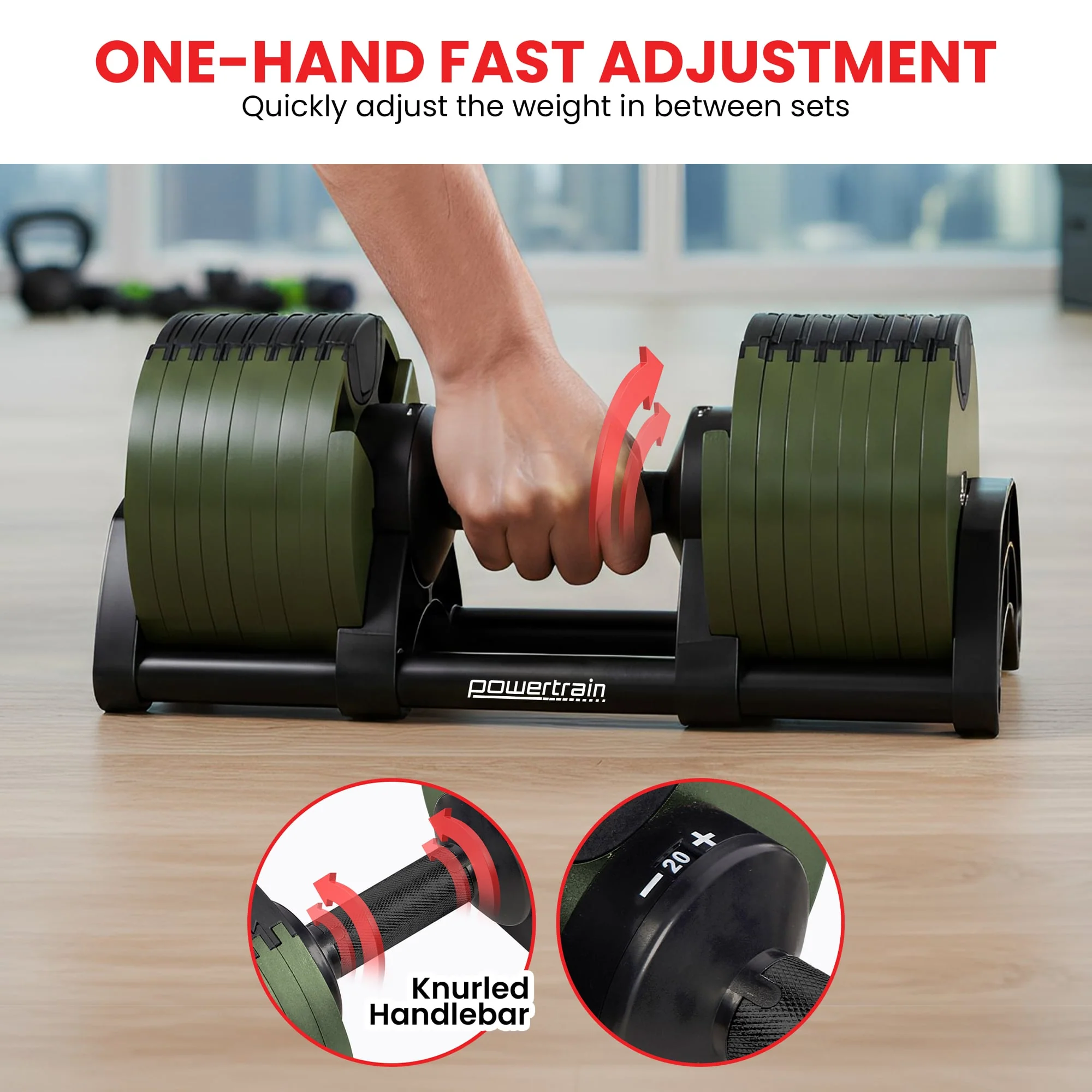 Powertrain Eon Dial Up 45KG Adjustable Dumbbell - Green - Image 8