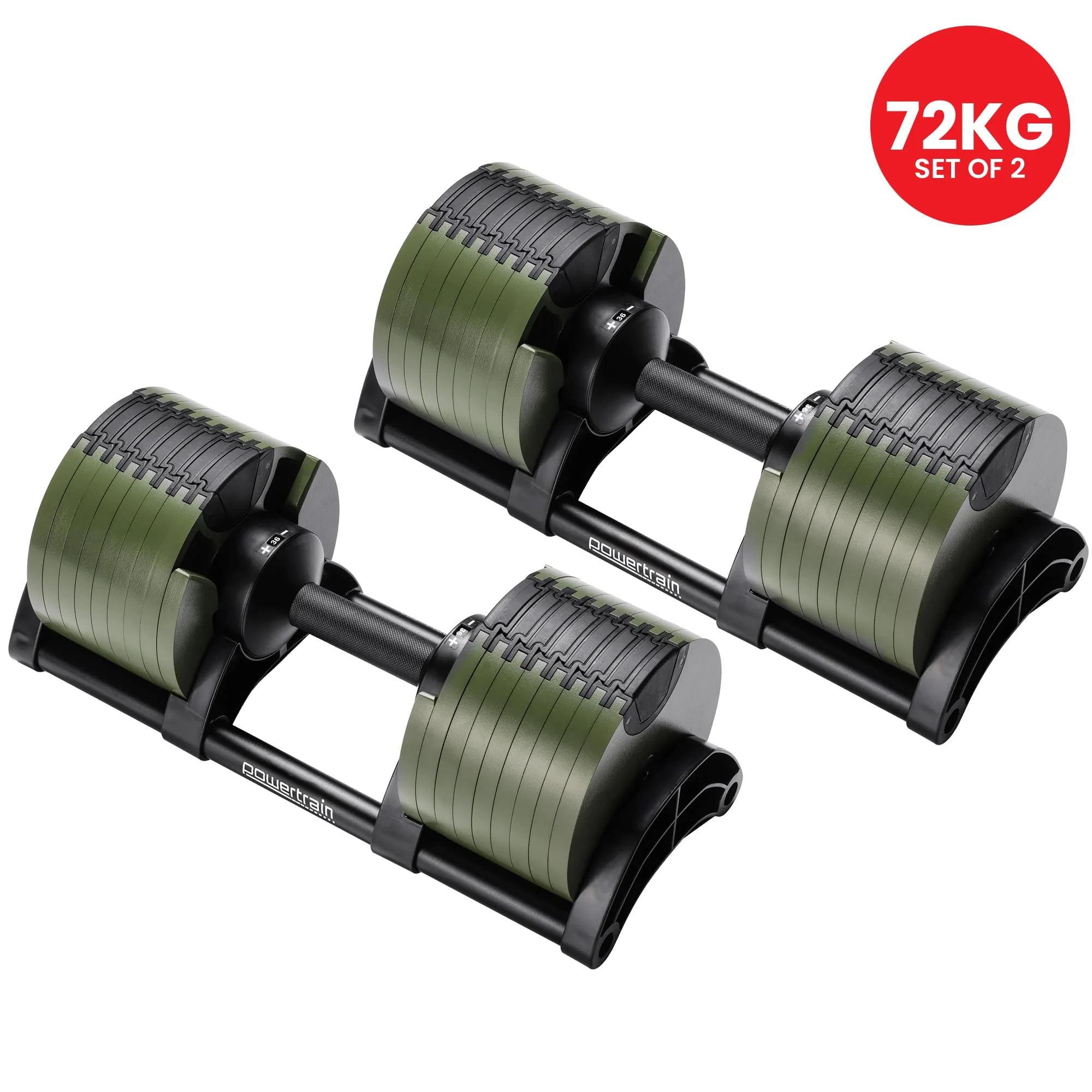 Powertrain Eon Dial Up 72KG Adjustable Dumbbells Pair - Green - Image 7