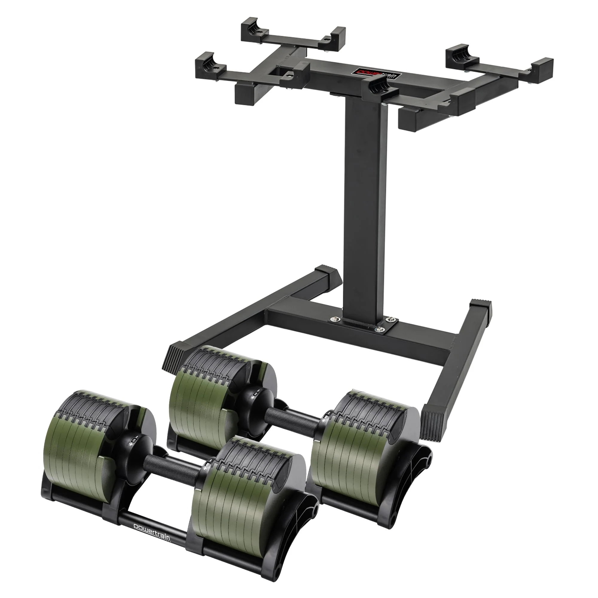 Powertrain Eon Dial Up 72KG Adjustable Dumbbells Pair with Stand - Green - Image 4