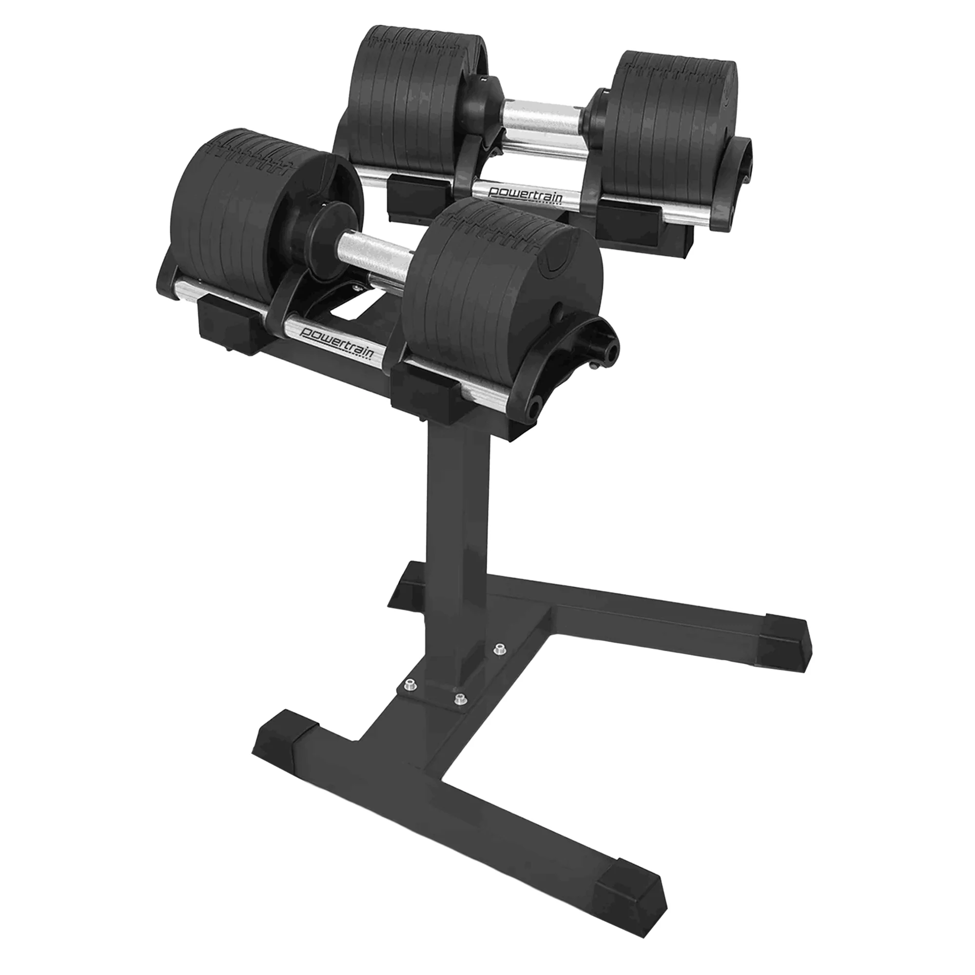 Powertrain Eon Dial Up 90KG Adjustable Dumbbells Pair with Stand - Black - Image 2