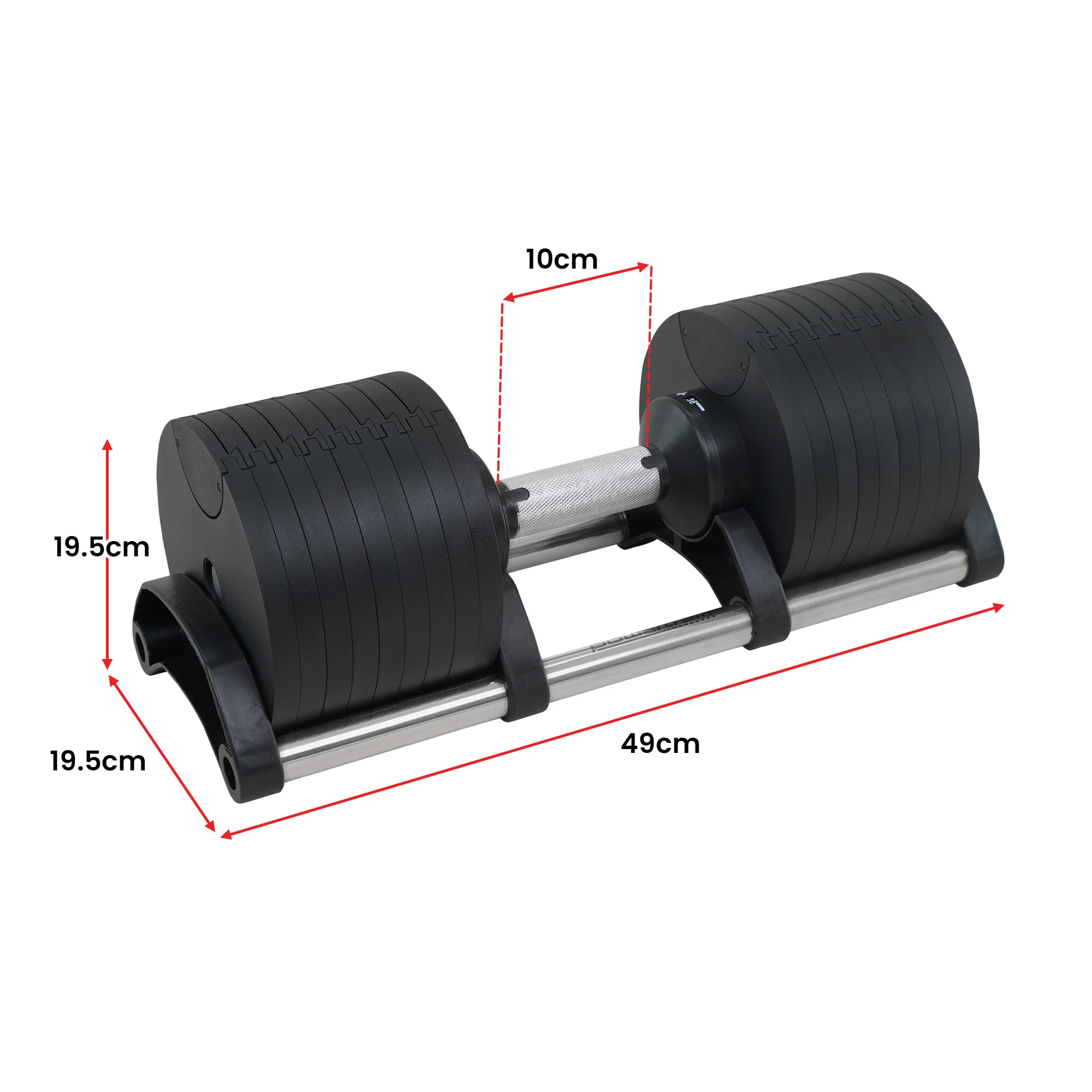 Powertrain Eon Dial Up 90KG Adjustable Dumbbells Pair with Stand - Black - Image 4