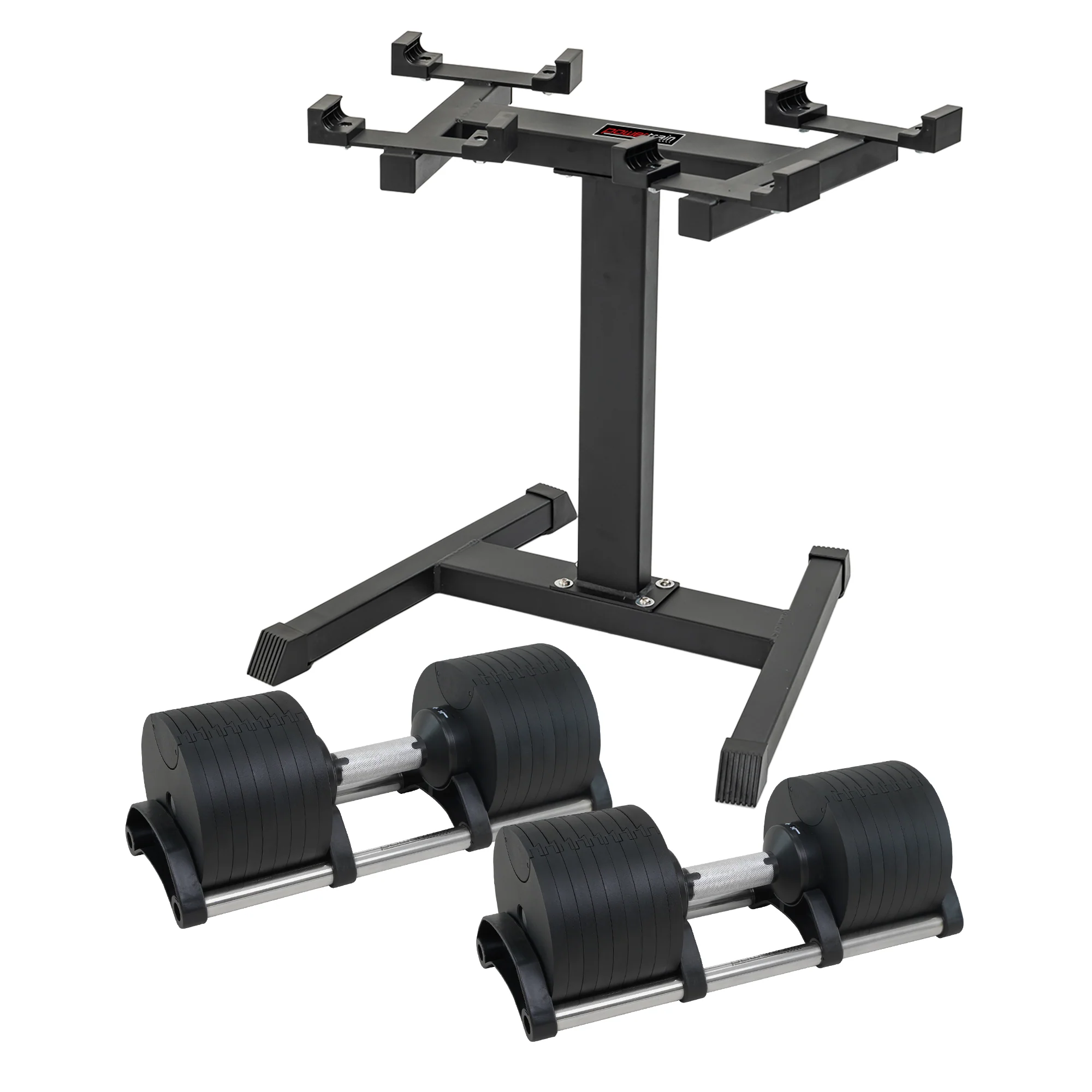 Powertrain Eon Dial Up 90KG Adjustable Dumbbells Pair with Stand - Black - Image 5