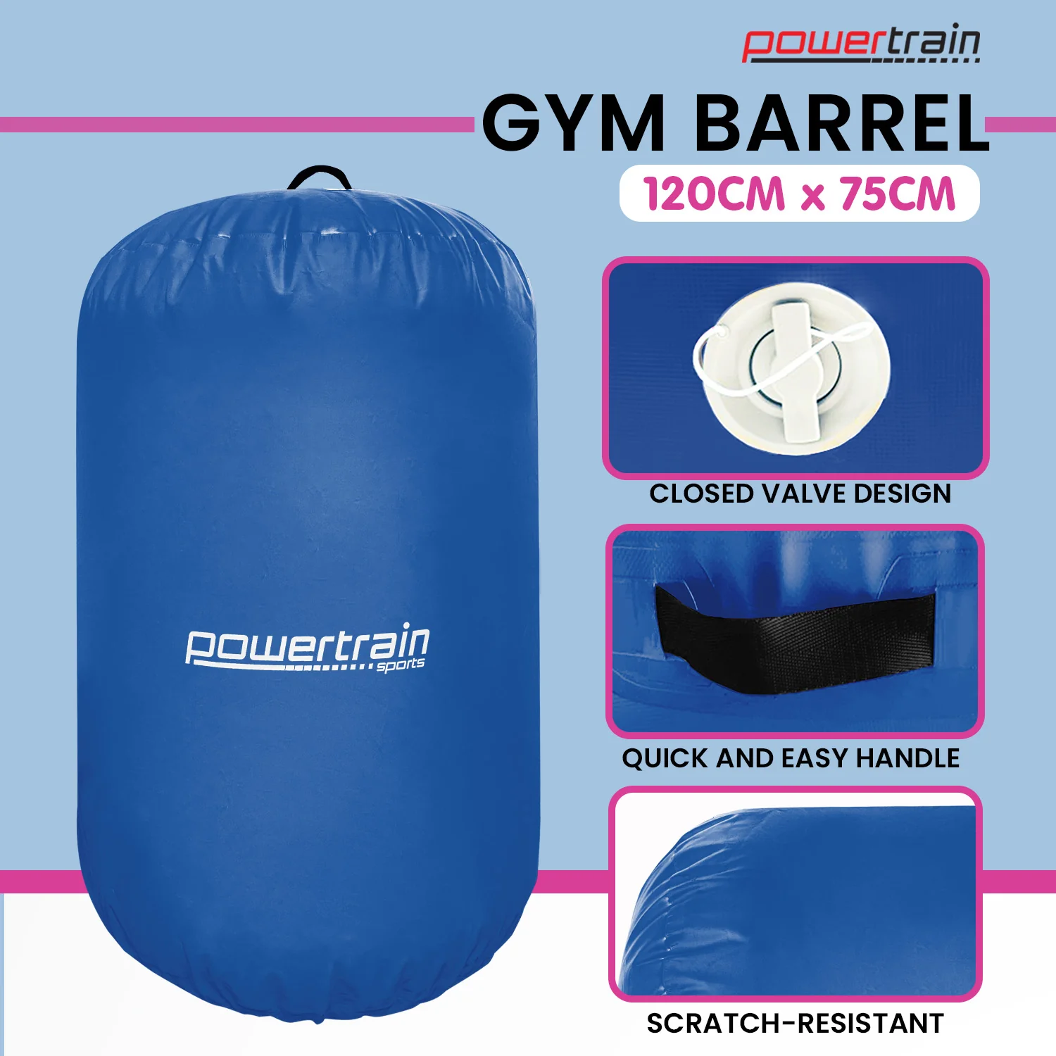 Powertrain Inflatable Air Barrel Exercise Roller (Blue) - Image 9